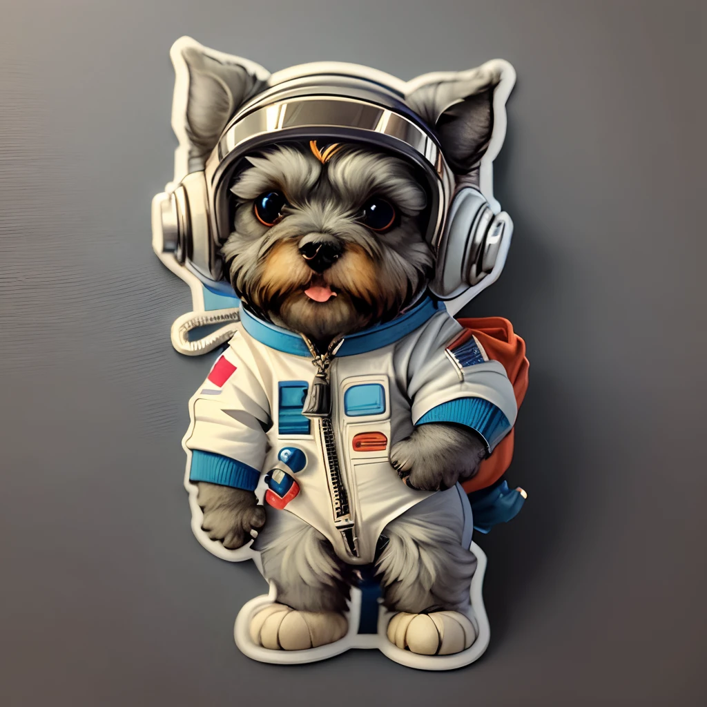 cute cartoon sticker of an miniature schnauzer dressed as an astronaut