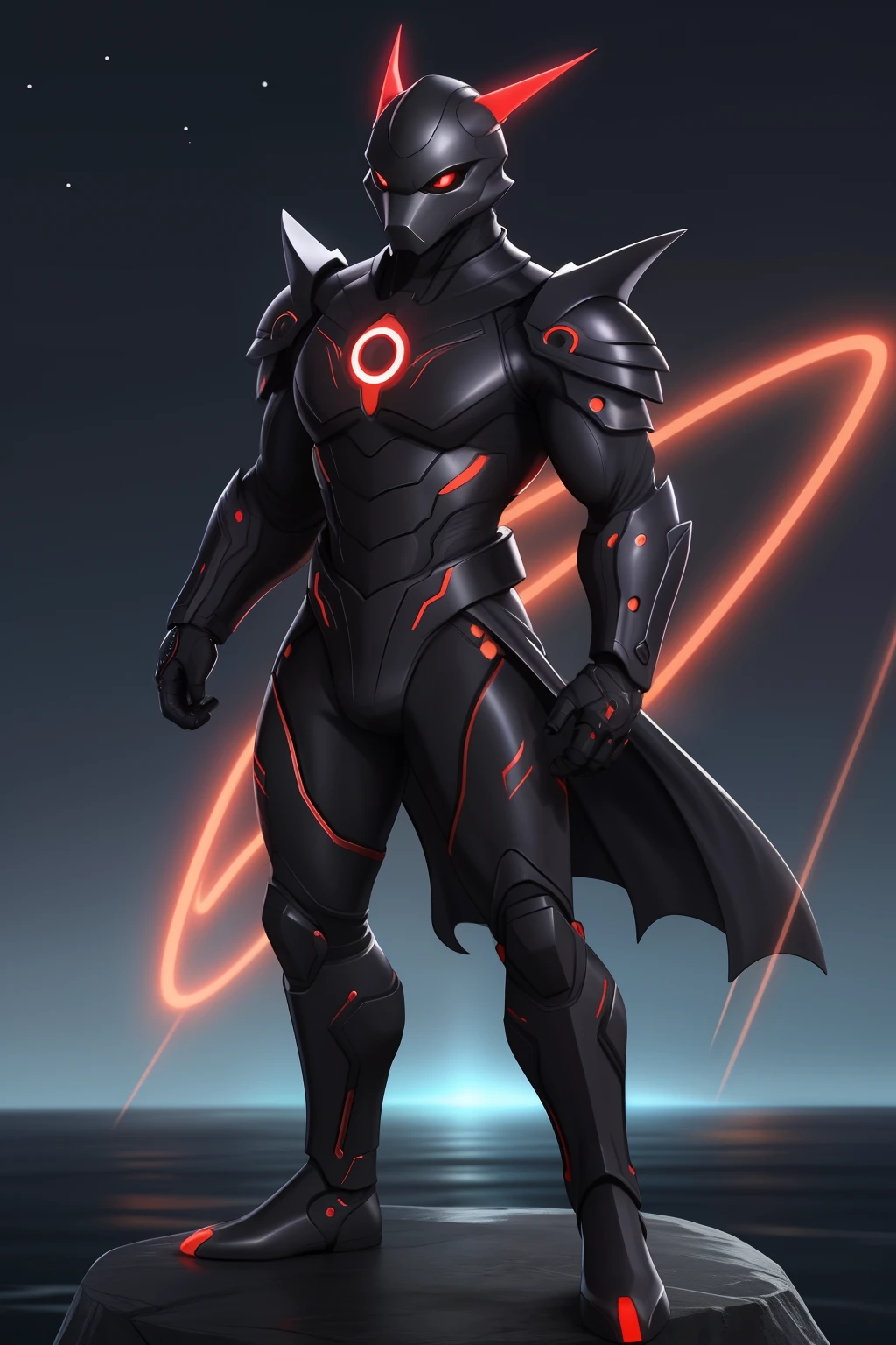 Biomechanical creature in humanoid form, com pele opalescente e escamas, master part, absolutamente perfeito, imagem impressionante, visualmente rico, intrinsecamente detalhado, arte conceitual, por Mschiffer, Bright holographic, cinemactic, papel de parede uhd, ....3d, octan render, Volumetric lights, Full Body Create an Image of a Black Ninja After an Apocalypse in the Future Full Body Shot, Olhos firmes, olhando para frente, Lightning in the sky, arms extended, olhando para frente, parado no topo de uma montanha, manto e capa vermelhos, cruz brilhante no ar. ,Arte Luz Neon, no escuro da noite, Um navio alto navega pelos mares iluminados pela ,....lua, estrelas, Colouring, circunstanciado, 4k