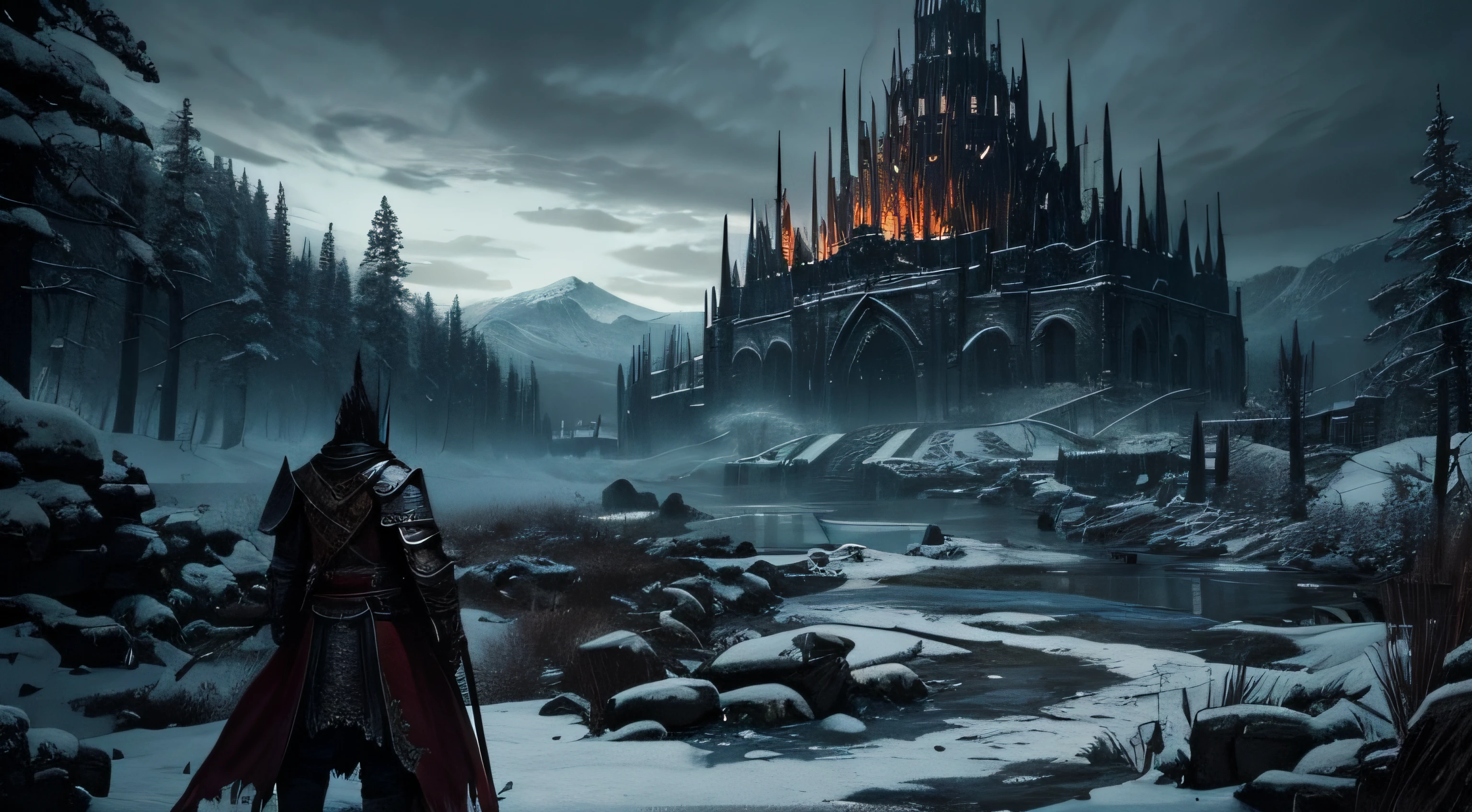 Landscape with effects and magic that uses the Elden Ring games as a reference. Dark Souls, Demon Souls, Sekiro, Soulslike games