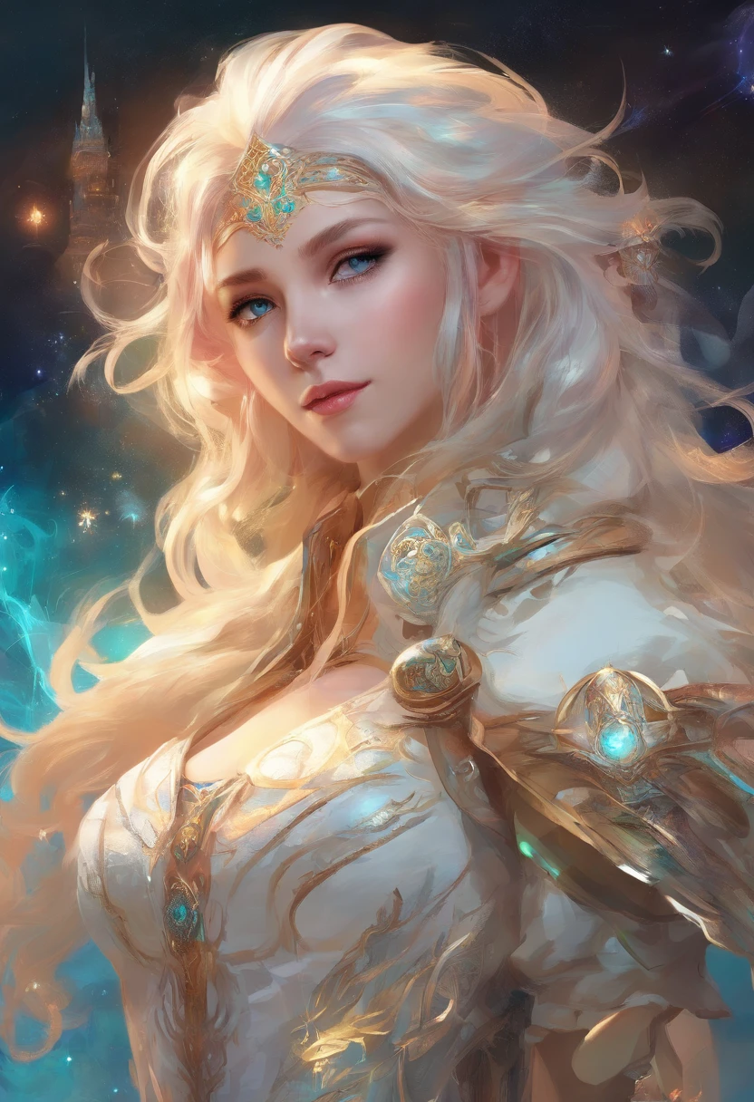 A little girl,white hair,Cyan hair is dyed,Long white hair,Leuchtende cyanfarbene Augen,Mechanische Tierohren,In his left hand he held a large white sword,Ganzkörperesbian,Blick in die Sterne,Chosen Ji,Cyber Punk Perssonage,Ein futuristisches,Neonlicht,Filmische Komposition,Farbe tropft,Farbenpracht,KomplexDetails,Bestes Meisterwerk,Highest picture quality,8k resolution,PC-Hintergrundbilder,Bunter Sternenhimmelhintergrund