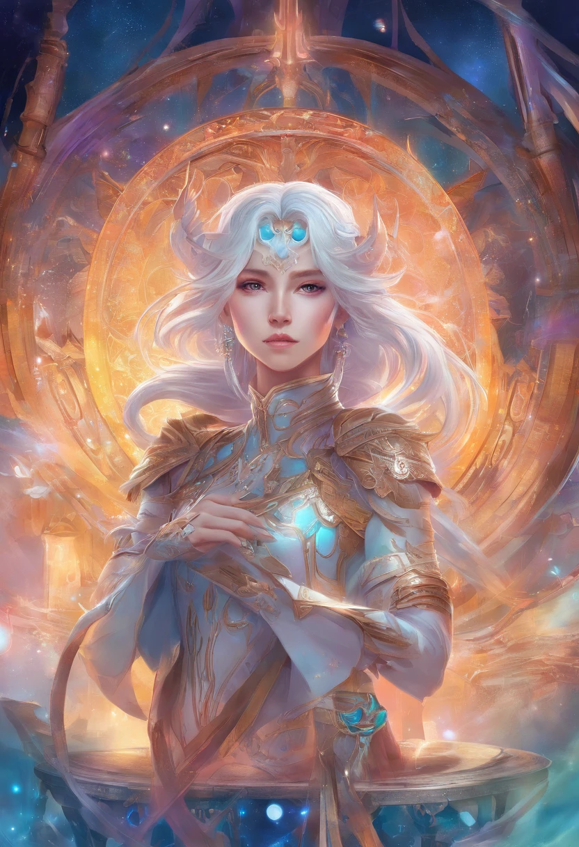A ,white hair,Cyan hair is dyed,Long white hair,Leuchtende cyanfarbene Augen,Mechanische Tierohren,In his left hand he held a large white sword,Ganzkörperesbian,Blick in die Sterne,Chosen Ji,Cyber Punk Perssonage,Ein futuristisches,Neonlicht,Filmische Komposition,Farbe tropft,Farbenpracht,KomplexDetails,Bestes Meisterwerk,Highest picture quality,8k resolution,PC-Hintergrundbilder,Bunter Sternenhimmelhintergrund