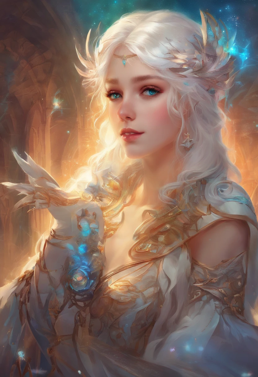 A little girl,white hair,Cyan hair is dyed,Long white hair,Leuchtende cyanfarbene Augen,Mechanische Tierohren,In his left hand he held a large white sword,Ganzkörperesbian,Blick in die Sterne,Chosen Ji,Cyber Punk Perssonage,Ein futuristisches,Neonlicht,Filmische Komposition,Farbe tropft,Farbenpracht,KomplexDetails,Bestes Meisterwerk,Highest picture quality,8k resolution,PC-Hintergrundbilder,Bunter Sternenhimmelhintergrund