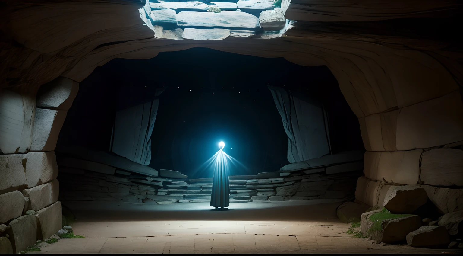 Ghosts and projections of cinematographic lights on stone cave walls