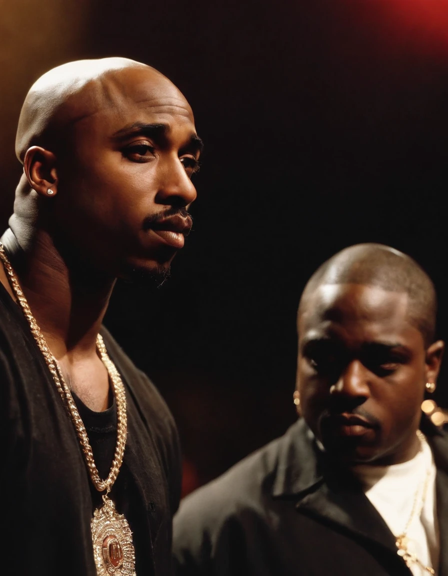 Rapper 2pac surrounded by cops,UFOs in the background sky