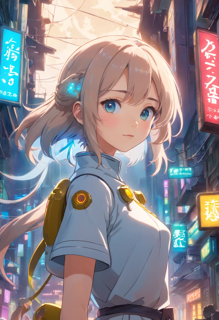 the best quality, high resolution, detaillierter 8k CG, Meisterwerk, Erstaunliche Kunst, Feine Details, Hohe Detailgenauigkeit, Komplexe Details, Lange Haare, Girlish feeling, Big watery eyes with stars in them, reines Verlangen, bezaubernd, Young and beautiful, unsterblich，Fliegen ,,Licht und Schatten, Licht，Beautiful clothes，Meer，Cyberpunk, Mecha Girl, Mechanical body