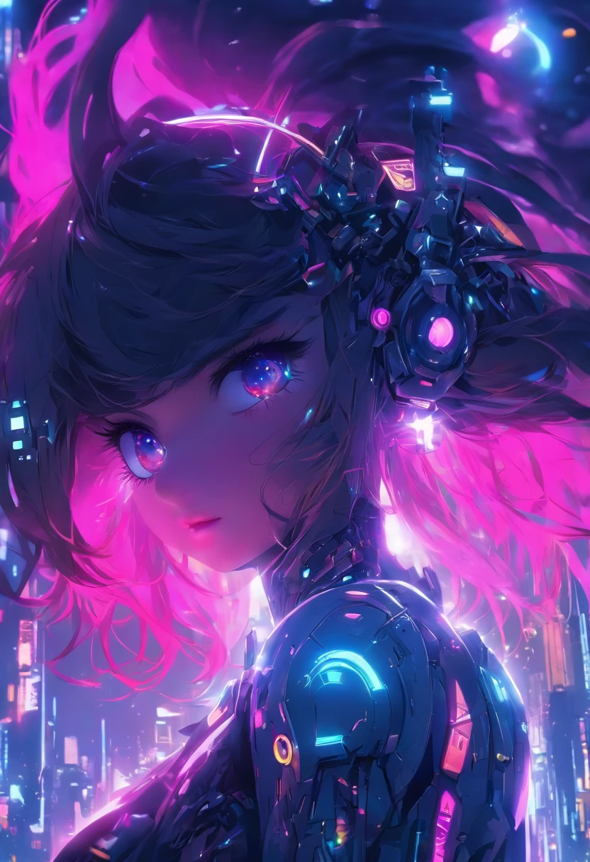 the best quality, high resolution, detaillierter 8k CG, Meisterwerk, Erstaunliche Kunst, Feine Details, Hohe Detailgenauigkeit, Komplexe Details, Lange Haare, Girlish feeling, Big watery eyes with stars in them, reines Verlangen, bezaubernd, Young and beautiful, unsterblich,Fliegen ,,Licht und Schatten, Licht,Beautiful clothes,Meer,Cyberpunk, Mecha Girl, Mechanical body