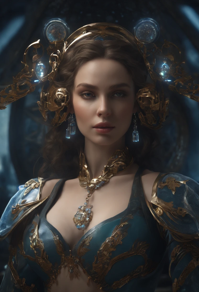 the best quality, high resolution, detaillierter 8k CG, Meisterwerk, Erstaunliche Kunst, Feine Details, Hohe Detailgenauigkeit, Komplexe Details, Lange Haare, Girlish feeling, Big watery eyes with stars in them, reines Verlangen, bezaubernd, Young and beautiful, unsterblich，Fliegen ,,Licht und Schatten, Licht，Beautiful clothes，Meer，Cyberpunk, Mecha Girl, Mechanical body