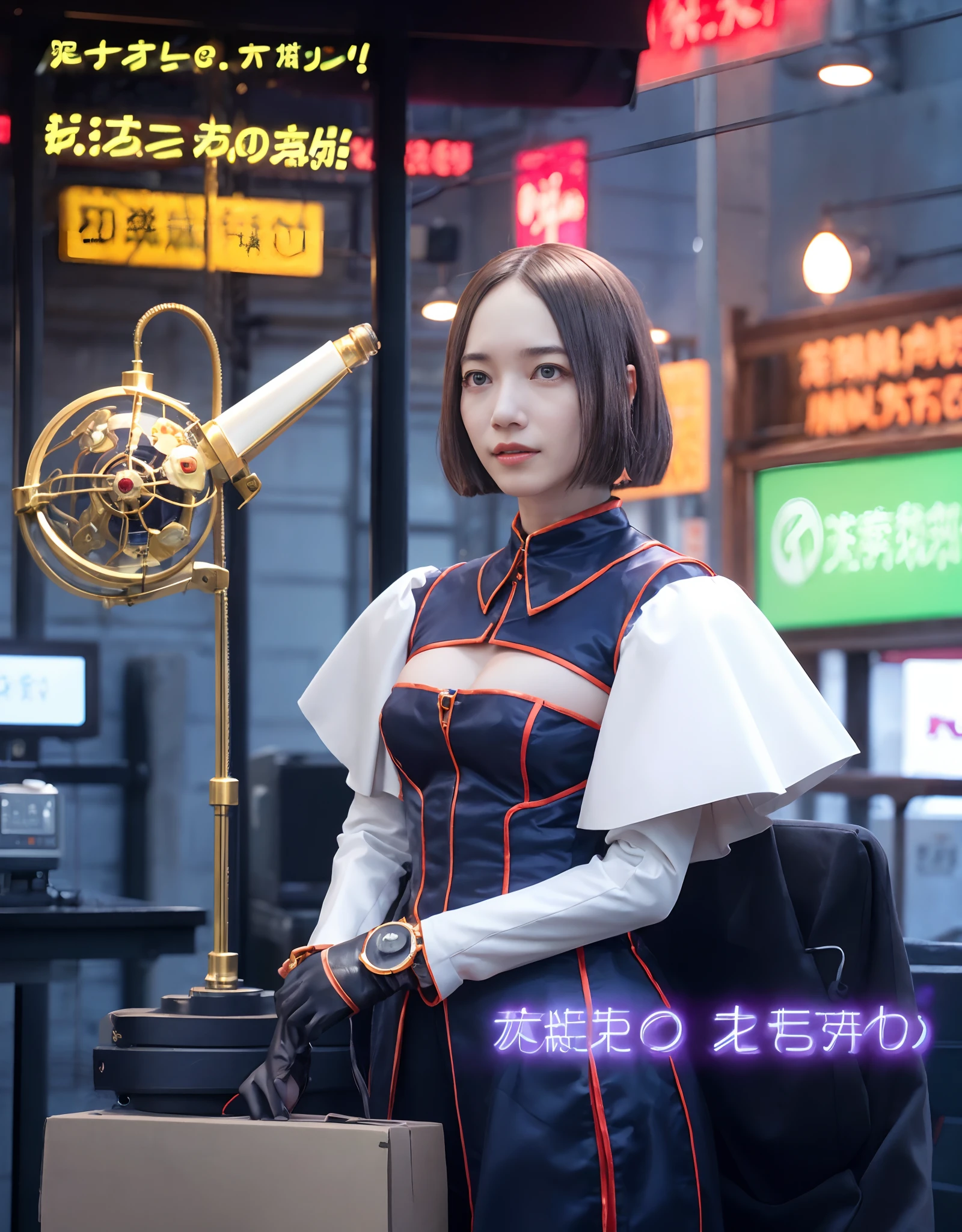 (1 Mechanical Girl)、top-quality、​masterpiece、超A high resolution、(Photorealsitic:1.4)、Raw photo、女の子1人、Golden hair、glowy skin、(((1 Mechanical Girl)))、（LED Lamp Mechanical Helmet）、(Small LED)、((super realistic details))、portlate、globalillumination、Shadow、octan render、8K、ultrasharp、Colossal tits、Exposed skin on the chest、metals、Details of complex ornaments、Japan details、highly intricate detail、Realistic light、CGSoation Trends、Red Eyes、radiant eyes、Facing the camera、neon details、(Mechanical limbs)、(blood vessels connected to tubes)、Mechanical vertebrae attached to the back、mechanical cervical attaching to neck、(Wires and cables connecting to the head)、Gundam、Small LED、,Mechanical thighs、Toostock、(((nudde)))、(((Exposure from costumes)))