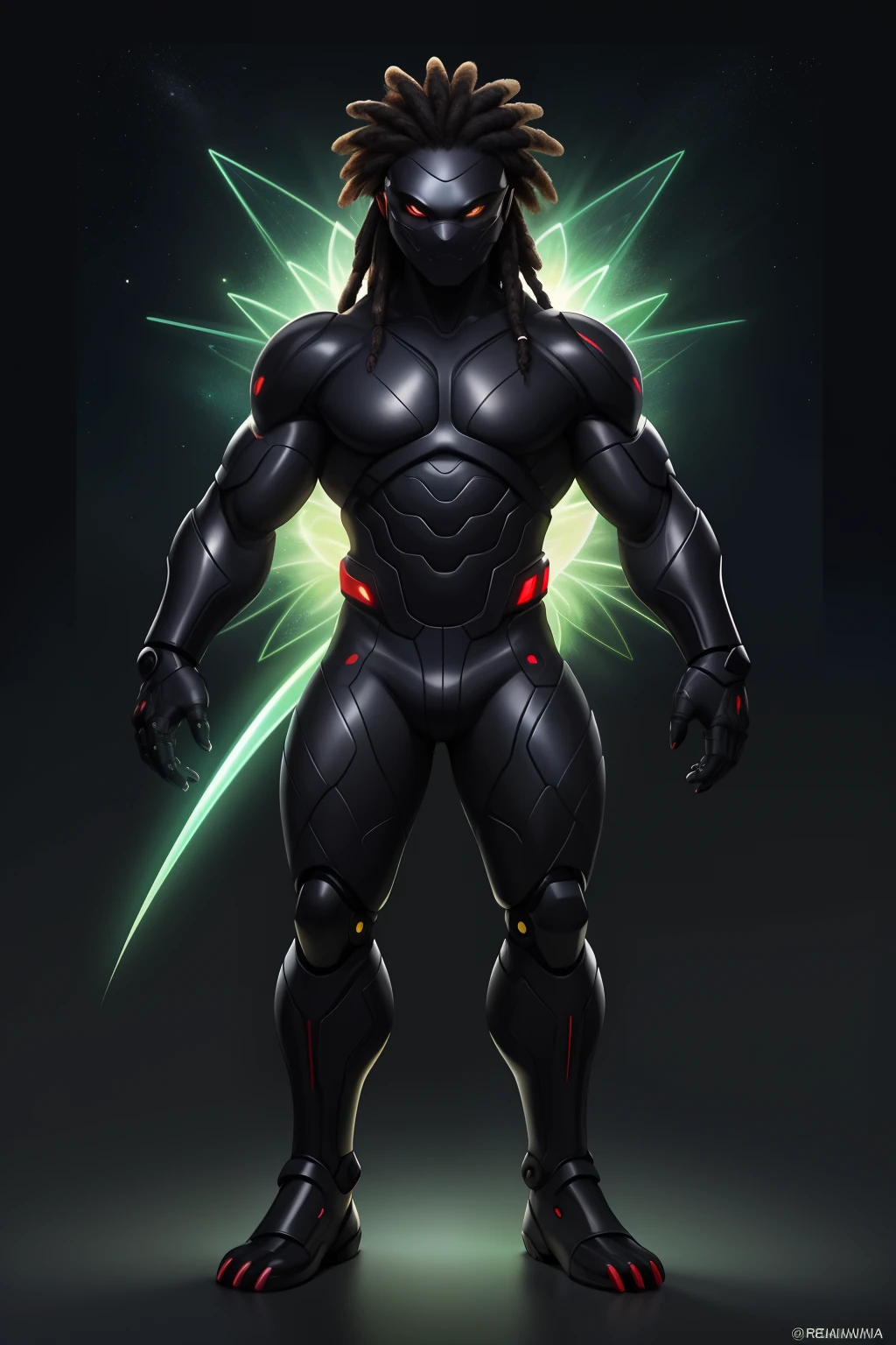Biomechanical creature in humanoid form, com pele opalescente e escamas, master part, absolutamente perfeito, imagem impressionante, visualmente rico, intrinsecamente detalhado, arte conceitual, por Mschiffer, Bright holographic, cinemactic, papel de parede uhd, ......3d, octan render, Volumetric lights, Full body Create an image of a black ninja after an apocalypse in the future, afro cabelo caindo para frente, Rasta type but braided,tiro de corpo inteiro, tiro de corpo inteiro,  , Lightning in the sky, arms extended, olhando para frente, parado no topo de uma montanha, manto e capa vermelhos, cruz brilhante no ar. ,Arte Luz Neon, no escuro da noite, Um navio alto navega pelos mares iluminados pela ,..lua, estrelas, Colouring, circunstanciado, 4k