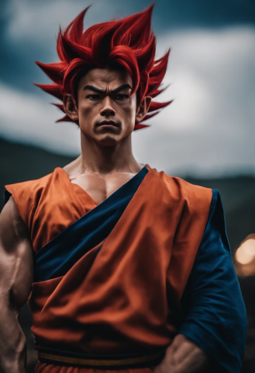 Super Four Goku,Auf dem Schlachtfeld,schwarzes Schalhaar,Super Blauer Goku,Auf dem Schlachtfeld,blaue Haare,Red hair all over the body