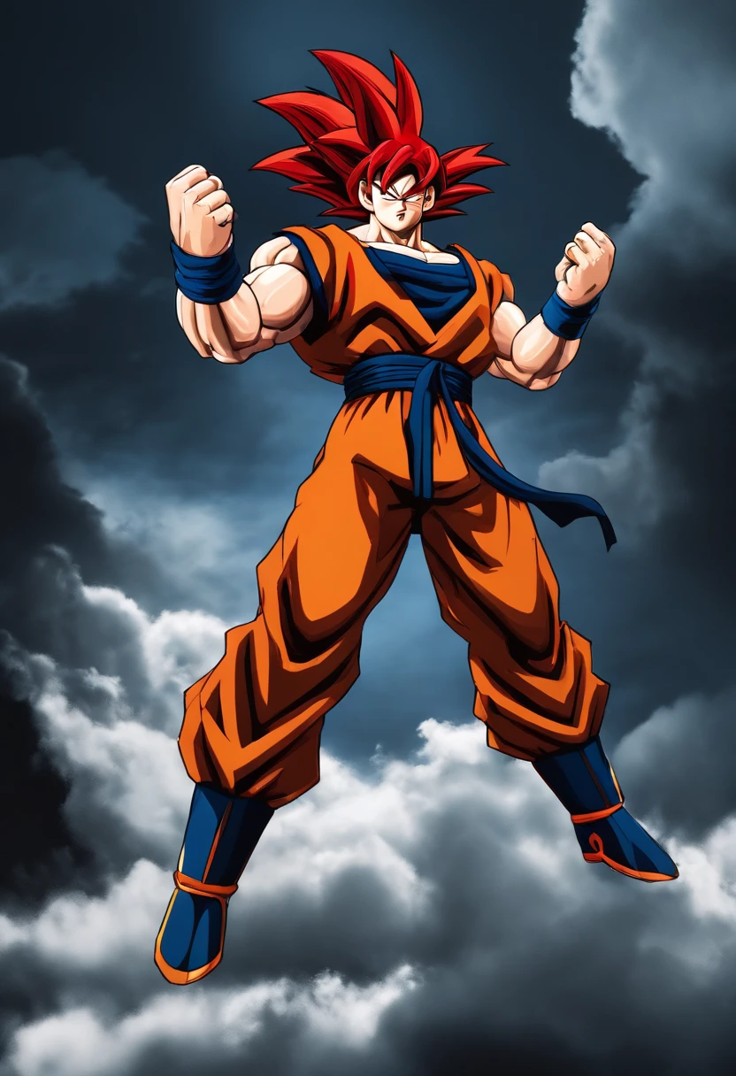 Super Four Goku,Auf dem Schlachtfeld,schwarzes Schalhaar,Super Blauer Goku,Auf dem Schlachtfeld,blaue Haare,Red hair all over the body