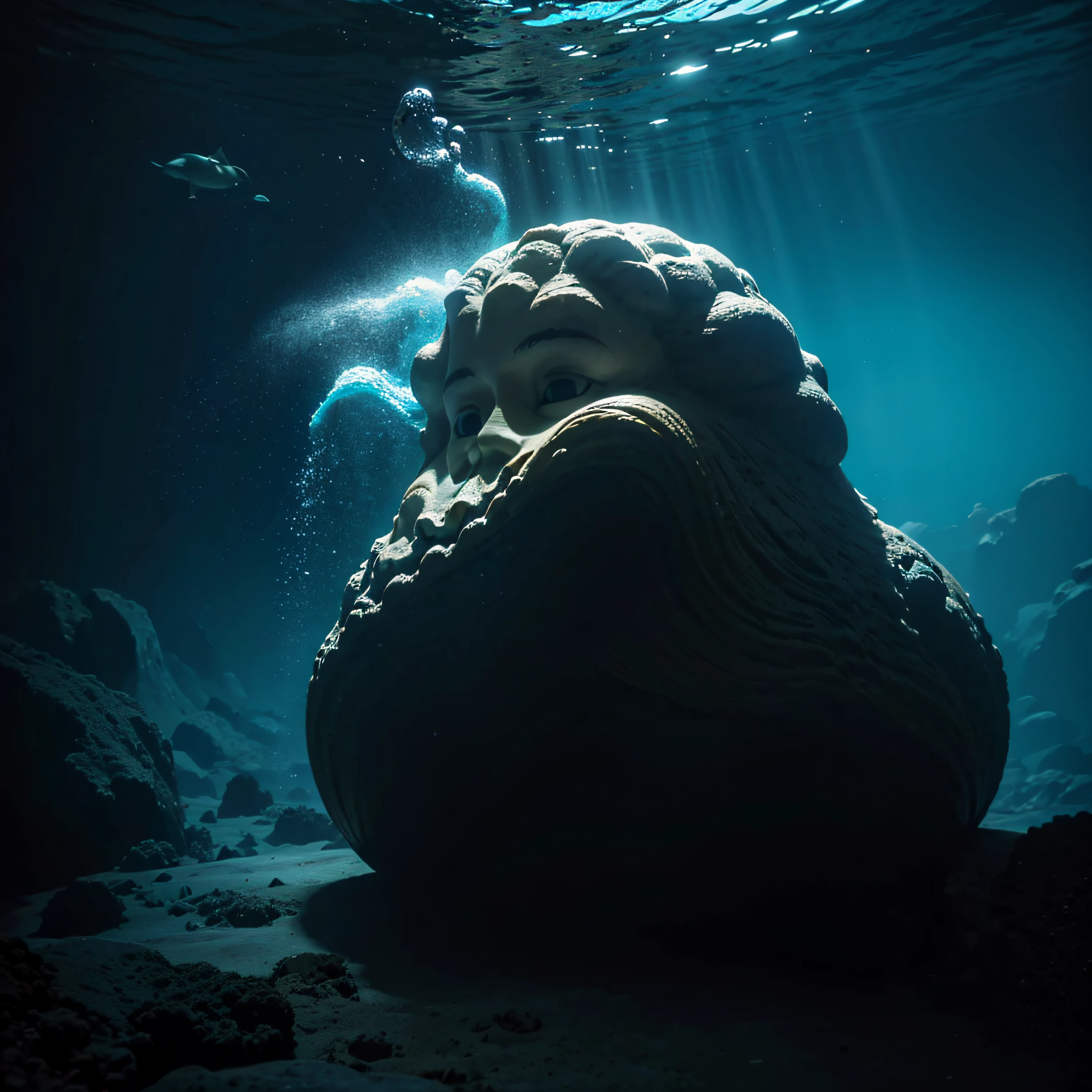 (extremadamente detallado, obra maestra, La mejor calidad, Under the Ocean), Estilo oscuro, volumetric illumination. textura de babosa, piel de caracol. ahogados flotando de fondo. Rococo composition.