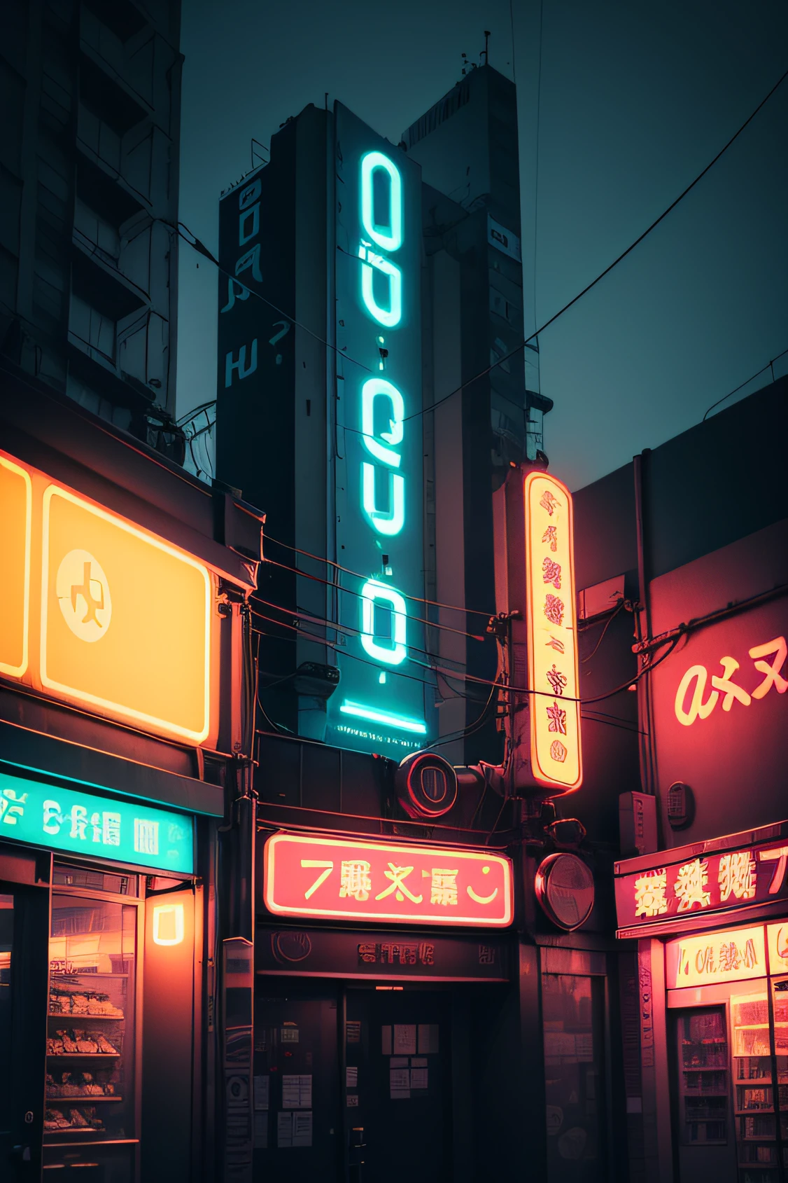 a closeup of a neon sign on top of a building, neon signs in background, soft neon lights, gigantic neon signs, telhado de luz neon, Soft neon lighting, neon lights outside, neon signs, with neon signs, bright neon signs, neon sign, colorful neon signs, neon lights above the shops, Bryan Sola, with neon lighting, Japanese neon signs