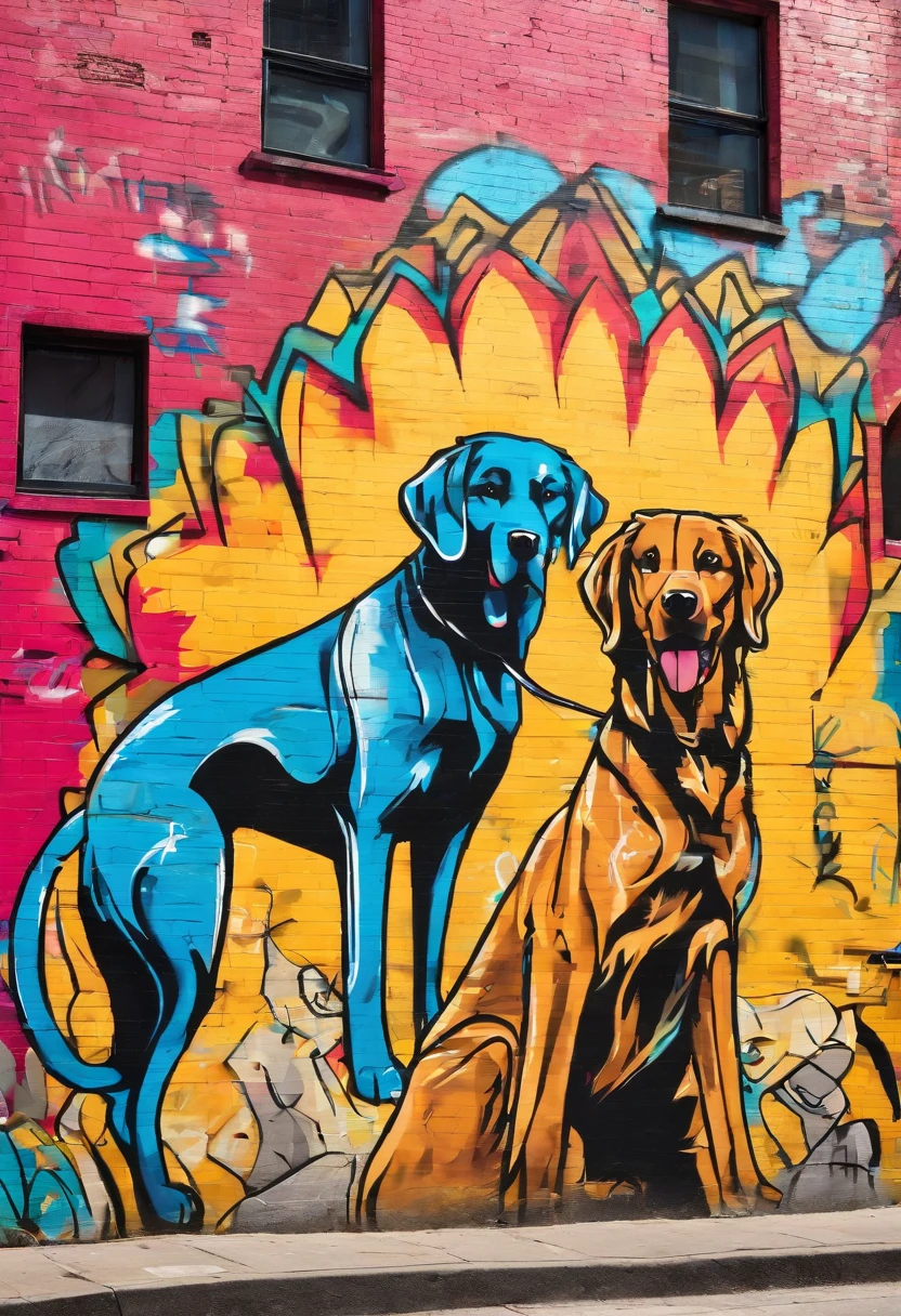 Make a Golden Retriever by talking to a Doberman, The two dogs have cell phones in their hands, They're walking down the street talking side by side