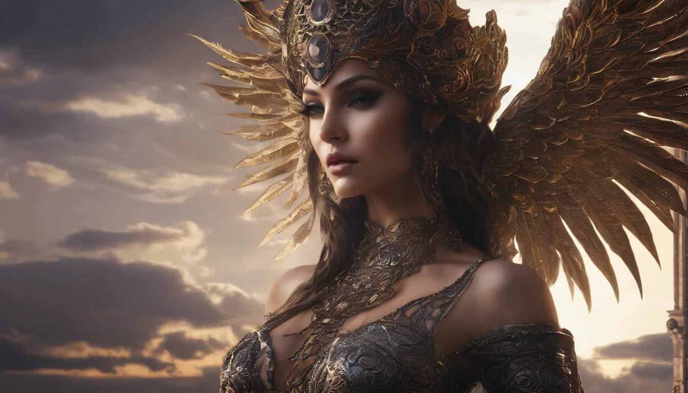 Generate a profound dark fantasy concept art artistic masterpiece in stunning detail of the Goddess Medusa with her entire feminine, body in full view displaying all her glory in beautiful vivid colouring. Perfectly composed crisp sharp masterfully painted-imagery, ultra-highly detailed, embossed textured, embroidered realistic very defined vibrant features and beautiful noctilucent lighting, incandescent, moody lighting, soft lighting, reflective surfaces, smooth light, cinematic lighting, dramatic lighting, composed in a delicately detailed fashion, majestic, regal, elaborate, finely crafted, highest quality, elegant, filigree details, intricately detailed features, insanely intricately detailed, full HD, micro details, hyper realistic, hyper detailed, ultra high contrast, unreal engine, UHD, HDR, high octane render –v 5 trending on Artstation, fx, particle effects, 8k resolution, bold, intricate, sharp, crisp.