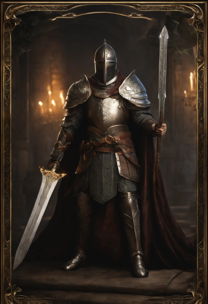 (8k unit wallpaper CG extrem detailliert, Meisterwerk, best quality, Ultra-detailliert), (((nur))), ((Weitwinkel-Schuss:1.5)), (A paladin with a legendary sword), (Thematischer Hintergrund), mittelalterlich, Magnificent scene, Dunkle, unheimliche Umgebung, (dark Souls 3, Illustrator, (Beste Illustration)