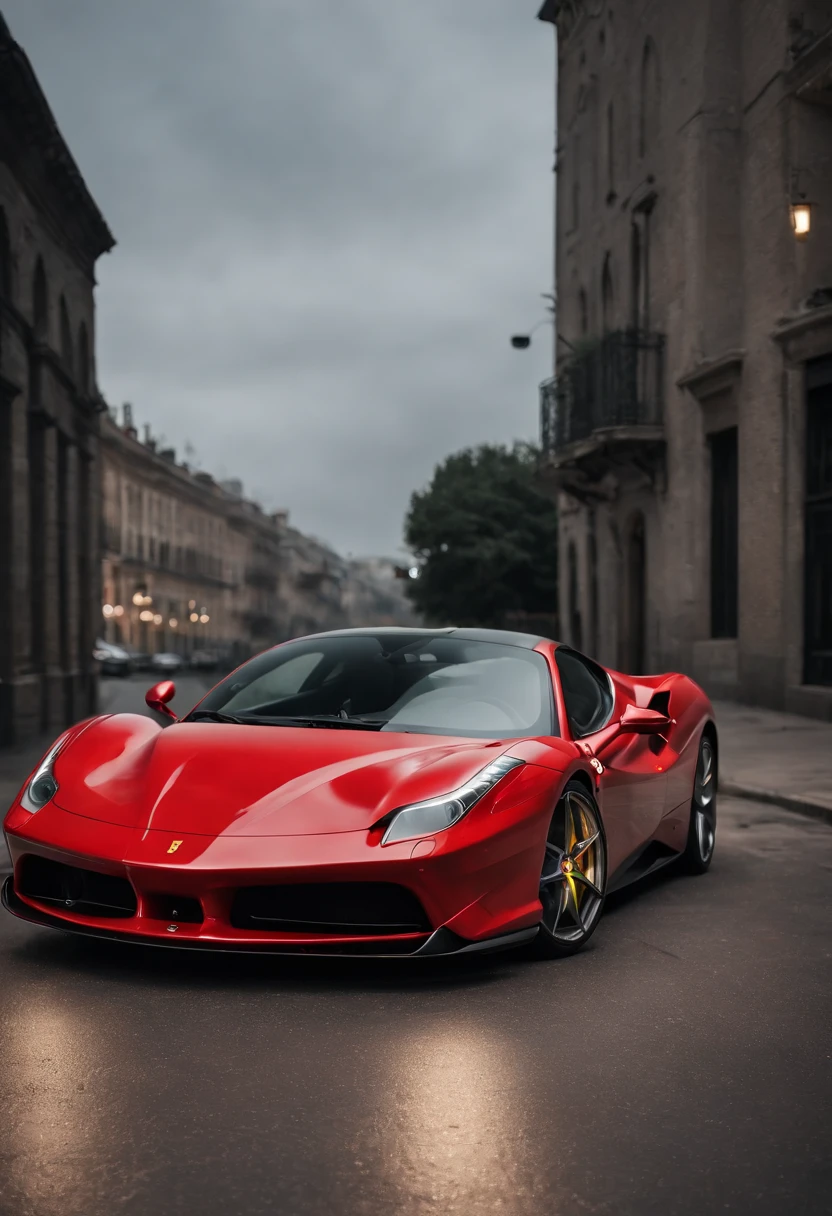 Detailed raw HD photo medium-distance photo of a (ferrari) with a big spoiler, showroom, parked in a parcade (darkly lit, dimly lit, discreet) grunge , menacing urban environment, metal tubes, concreating, decay, micro-details, hyperdetailed, raytracing, realism, crystal clear, photorealism, photorealistic,
(nocturnal, pitch, moody and dark:1.3) (bright headlights: 1.2)