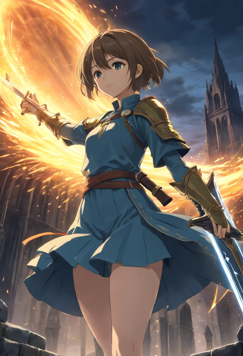 (8k unit wallpaper CG extrem detailliert, Meisterwerk, best quality, Ultra-detailliert), (((nur))), ((Weitwinkel-Schuss:1.5)), (A paladin with a legendary sword), (Thematischer Hintergrund), mittelalterlich, Magnificent scene, Dunkle, unheimliche Umgebung, (dark Souls 3, Illustrator, (Beste Illustration)