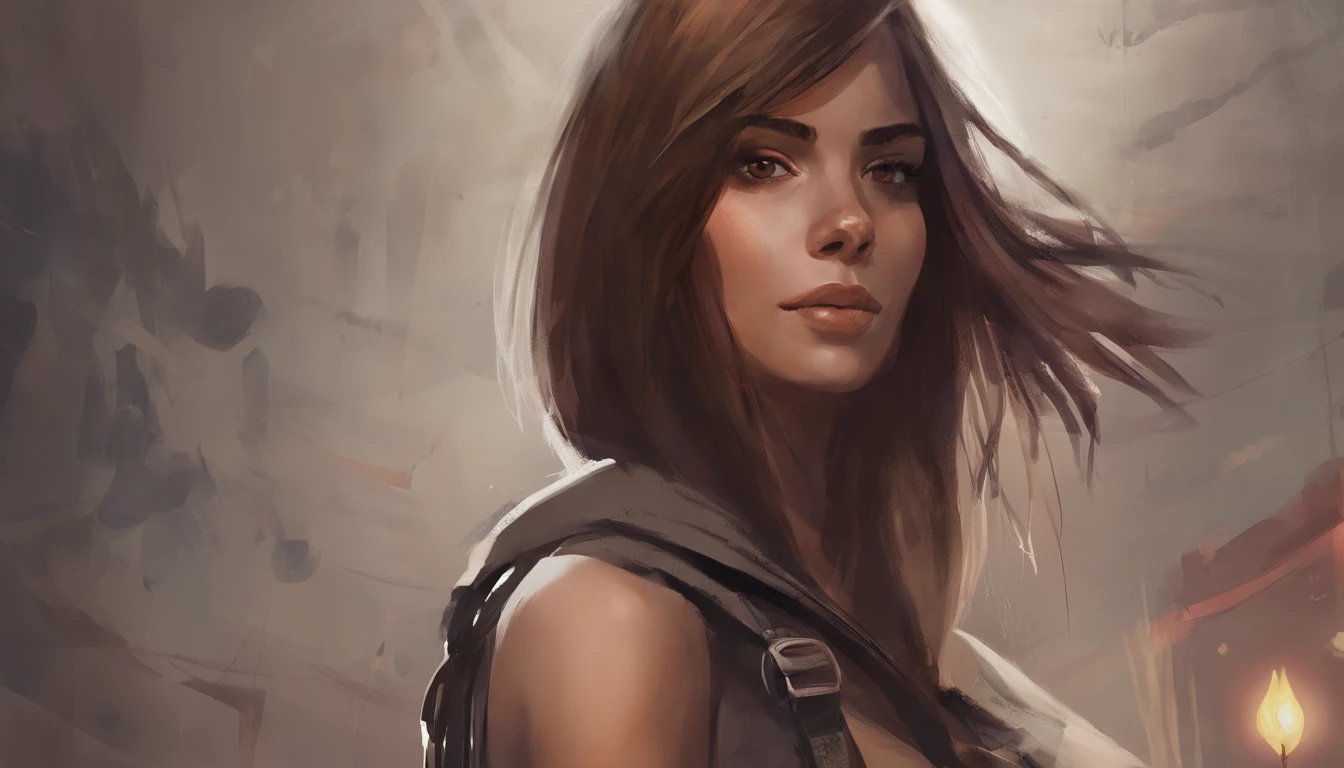 Slim girl with brown hair realistic