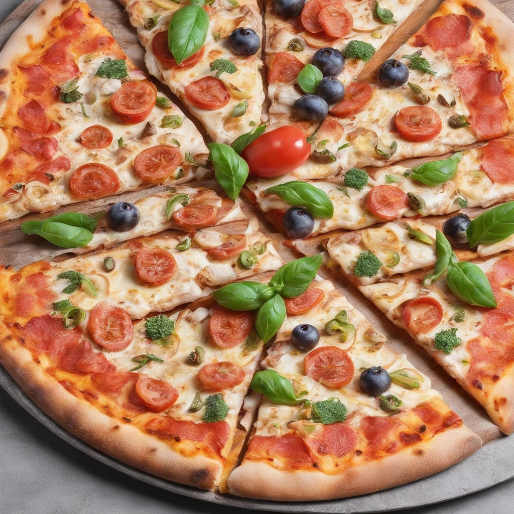 a delicious healthy pizza, cinematic, professional photography, studio lighting, studio background, advertising photography, intricate details, hyper-detailed, ultra realistic, 8K UHD