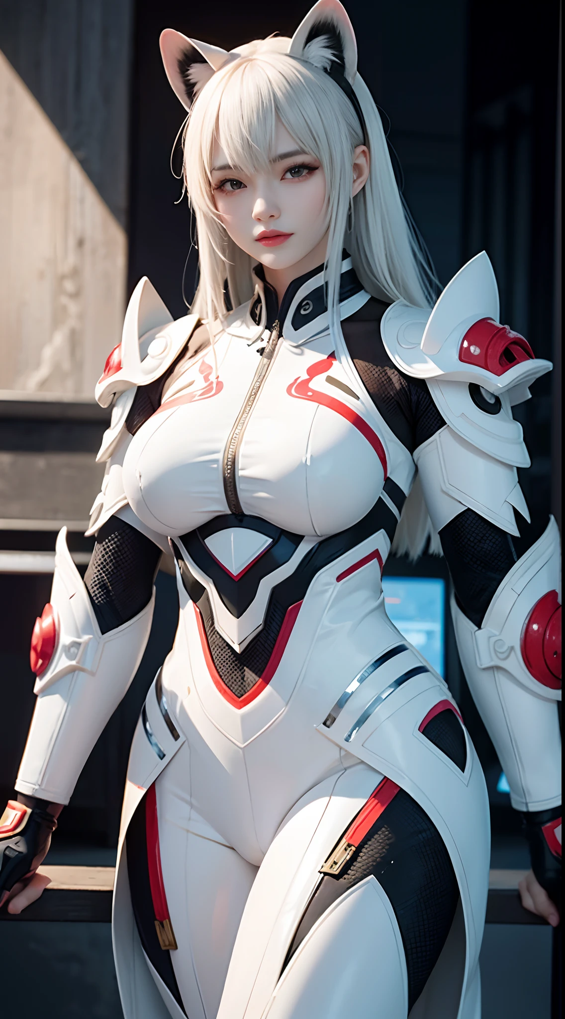 FUTURISTIC CHINESE WHITE TIGER WOMAN, MECHANICAL ARMOR, MUSCLE BODY