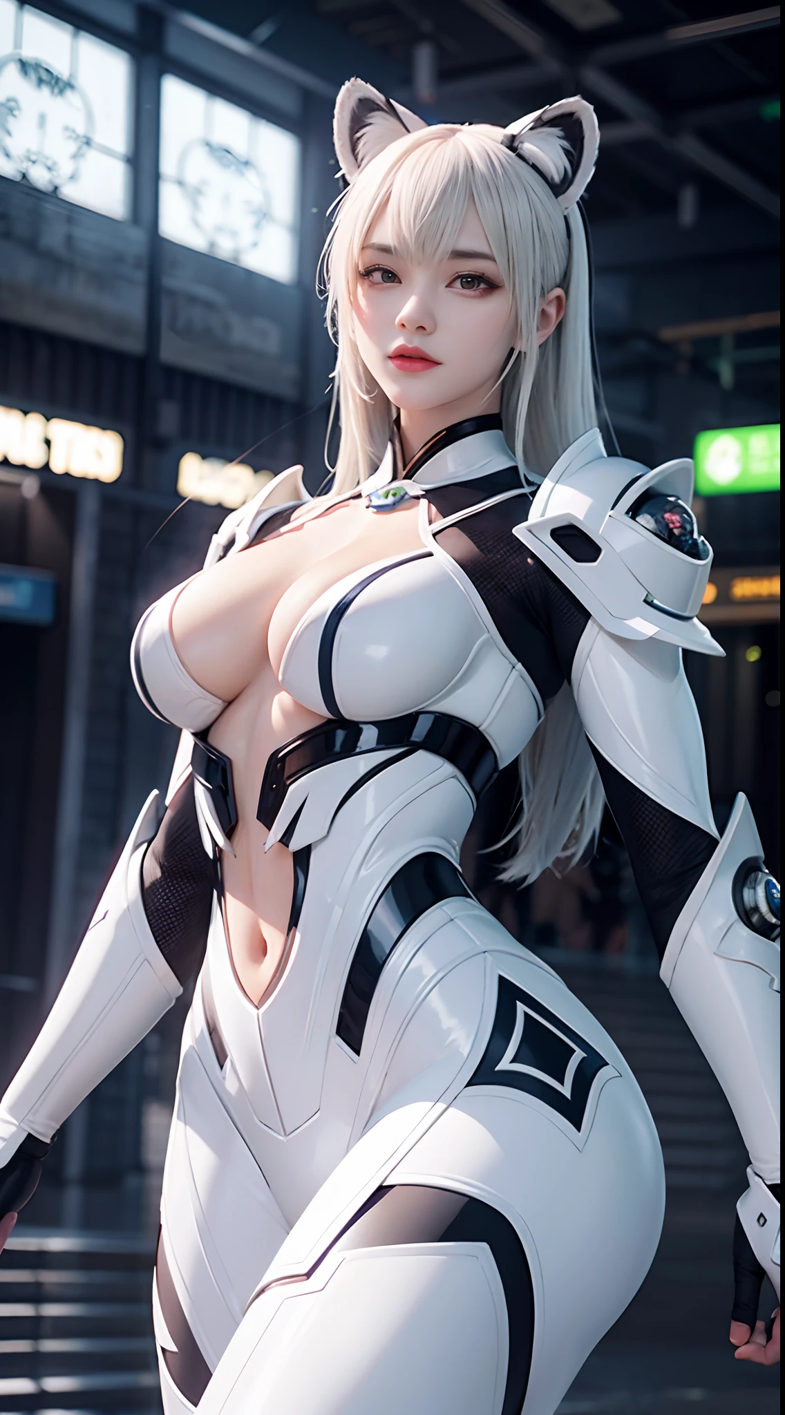 FUTURISTIC CHINESE WHITE TIGER WOMAN, MECHANICAL ARMOR, MUSCLE BODY