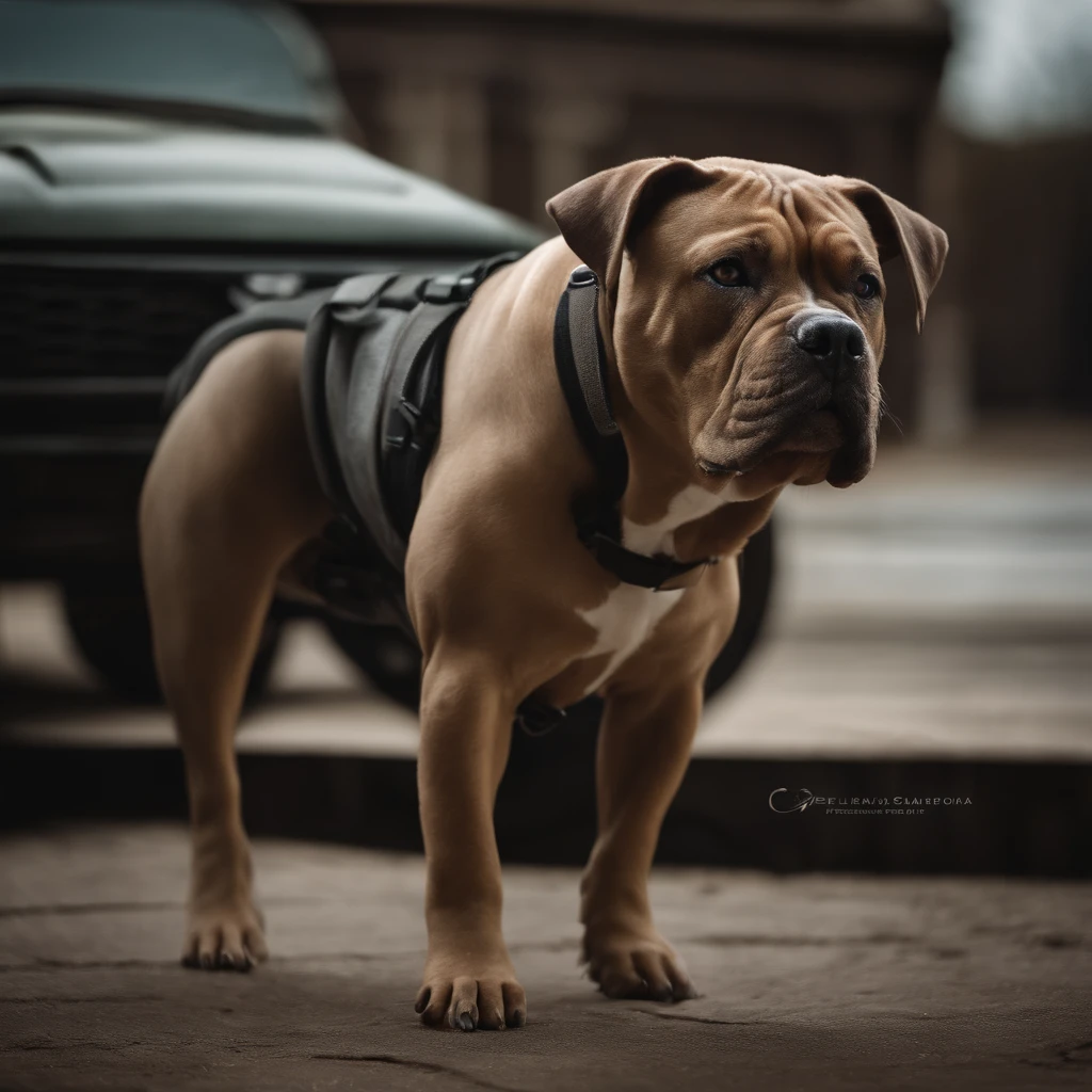 Uma crianca de 5 meses segurando um American Bully no colo