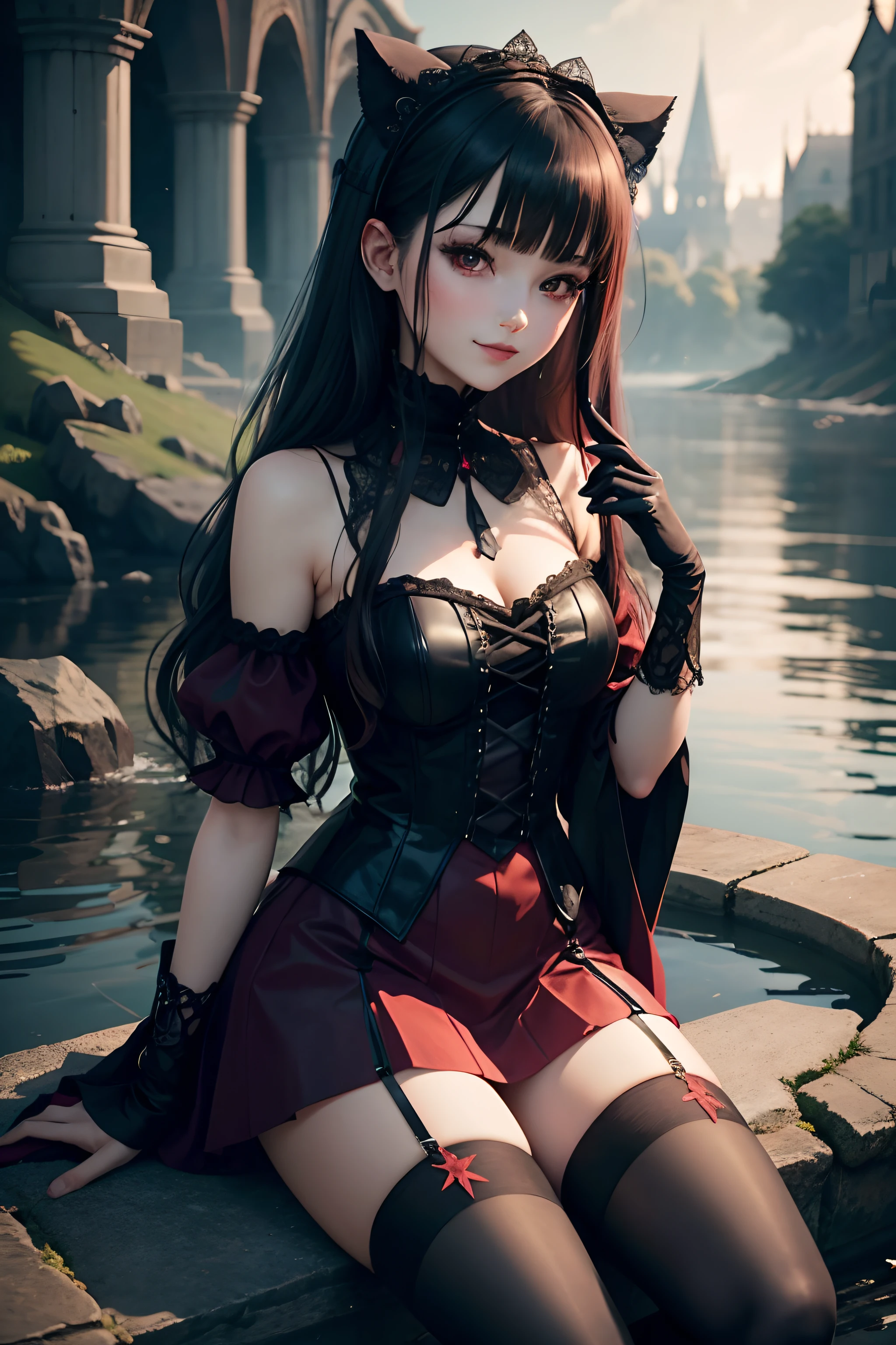 A 20-year-old girl surrounded by cherry trees,
cuerpo completo visible,
(()) luz del sol,
desde abajo,
vista desde abajo,
edgScene black and purple,
cabello (Plana Lisa),
cabello medio,
Pelo de cola de caballo,
ojos morados,
gargantilla,
(pechos enormes: 1.1),
sin sujetador,
(traje de ballet, plateado, ajustado),
(dedo del pie de camello, Cameltoe, en forma de,
Muslos grueso,
(mascara),
pies sumergidos en el rio,
(botas largas, tacones altos),
(obra maestra, mejor calidad), sthe highest qualit, CinematicLight, 4k,