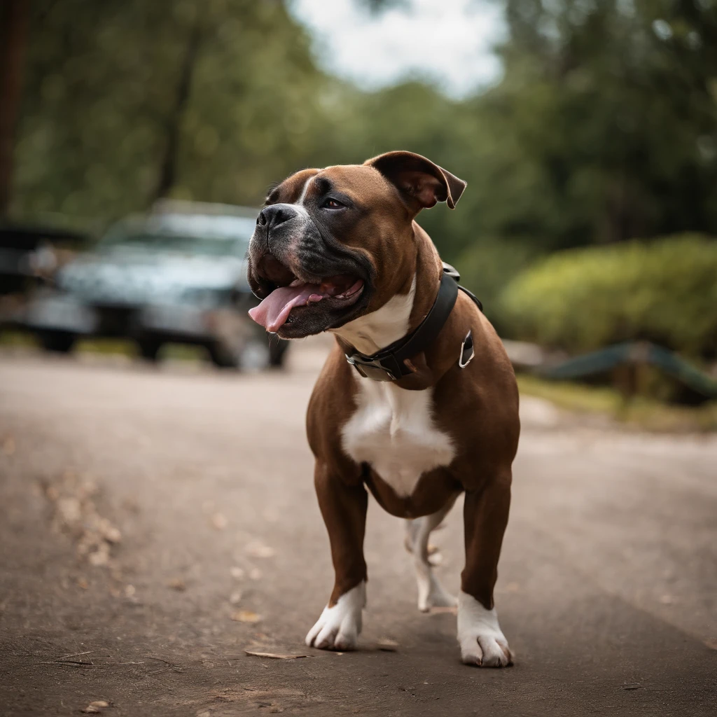 American Bully correndo com os vagalumes.