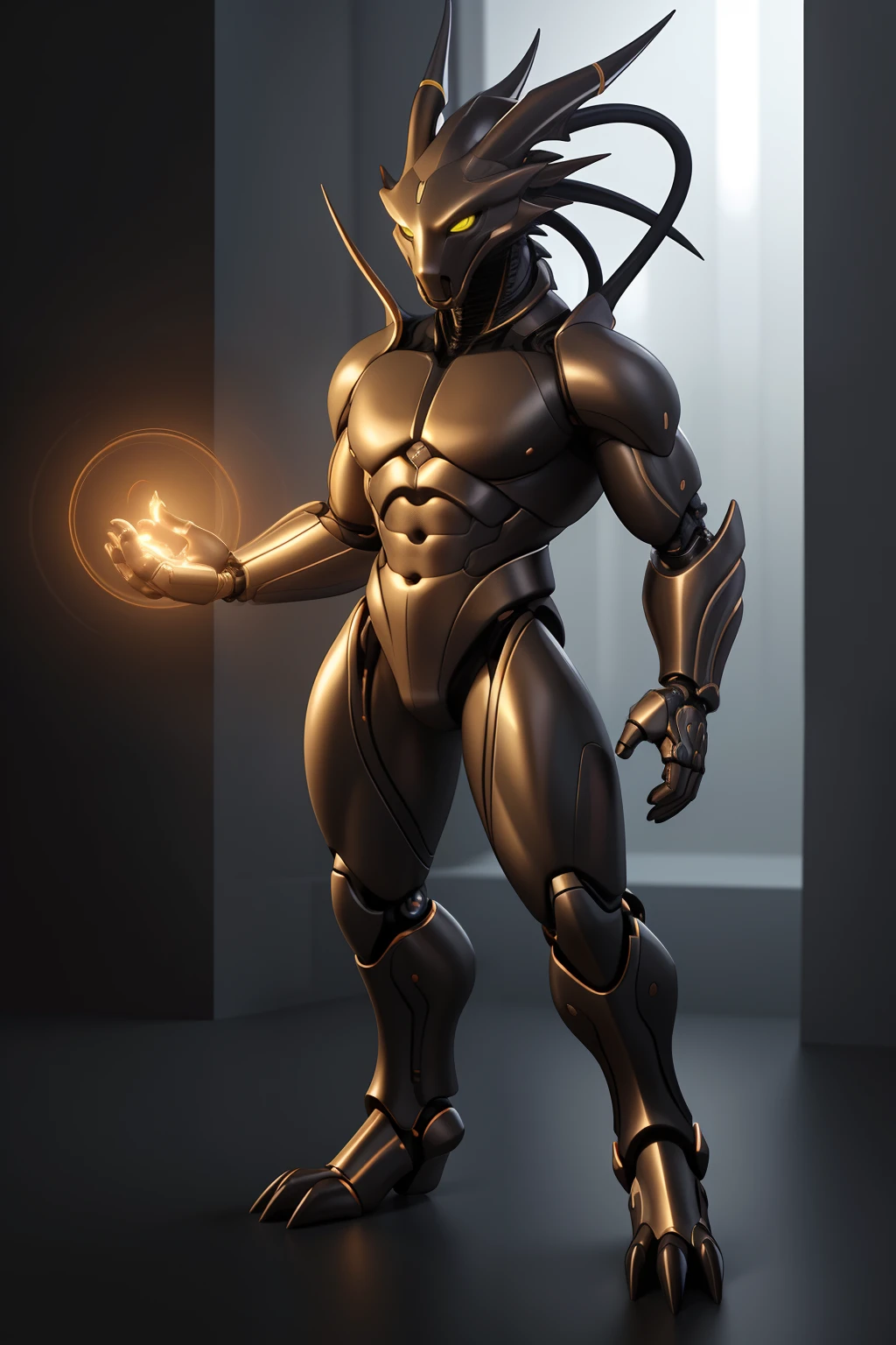 Biomechanical creature in humanoid form, com pele opalescente e escamas, master part, absolutamente perfeito, imagem impressionante, visualmente rico, intrinsecamente detalhado, arte conceitual, por Mschiffer, Bright holographic, cinemactic, Papel de parede UHD, ..3d, octan render, Volumetric lights, corpo inteiro