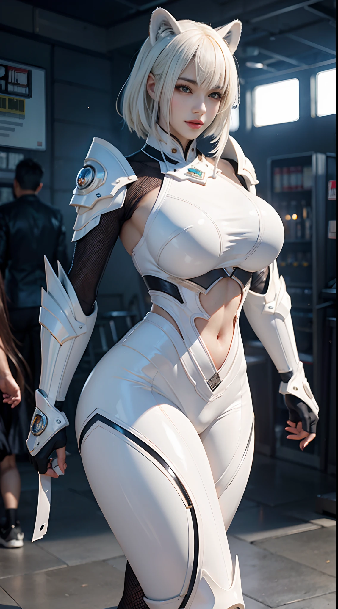 Solo, Stand Up Straight, Physically-based Rendering, Unreal Engine 5 Render, Jealous, (look Half Body:1.5), ((muscle And Bbw Body Type:1.4)), beautifull Breasts((cleavage, Busty & Gigantic fake Breasts:1.5)), (expose 11 line Abs:1.4), (Huge Hips:1.3), ((beautiful Cyborg Woman, Futuristic breastplate armor from OVERWATCH 2, Guard Arms, Gloves:1.5)), (close Up Upper Body), ((pale Skin+Body Oiled:1.6)), (clean Glossy Bodyskin:1.4), (background Futuristic Space Station:1), (bokeh, photorealsitic:1.4), (ultra-detailliert), (top-quality:1), (best Shadows), Bright Light In Room, Hyper Texture, (4x Msaa), ((unreal Engine 5 Render)), (neon), Physically-based Rendering, Ultra Hight Definition, 16k, 1080p, Beauty Model, 4k Resolution.