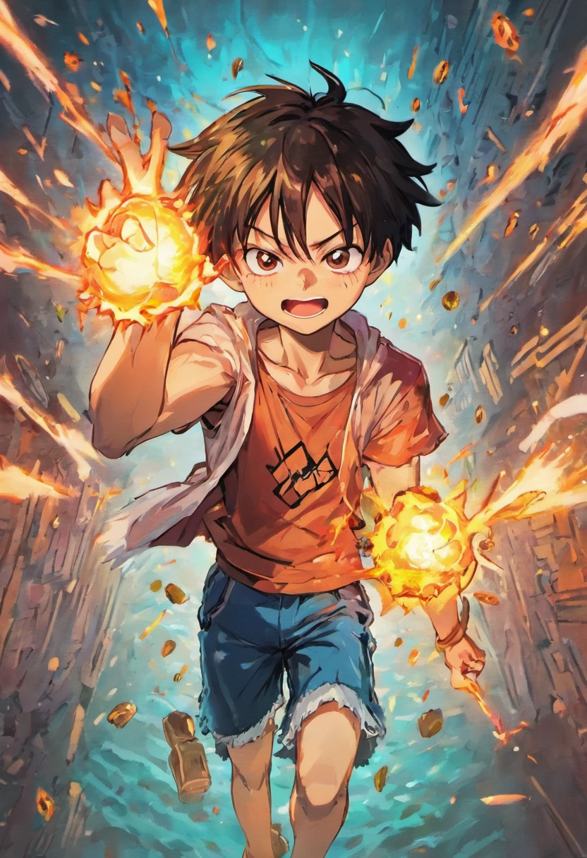 Create awesome posters,Apresenta a quinta engrenagem Luffy como protagonista "one piece" No calor do momento. Capture the essence of your fiery determination and indomitable spirit,Pois ele desencadeou sua ira sobre seus inimigos. Mantenha-o curto, ousado, E transmitem fortemente o poder bruto da raiva de Luffy.