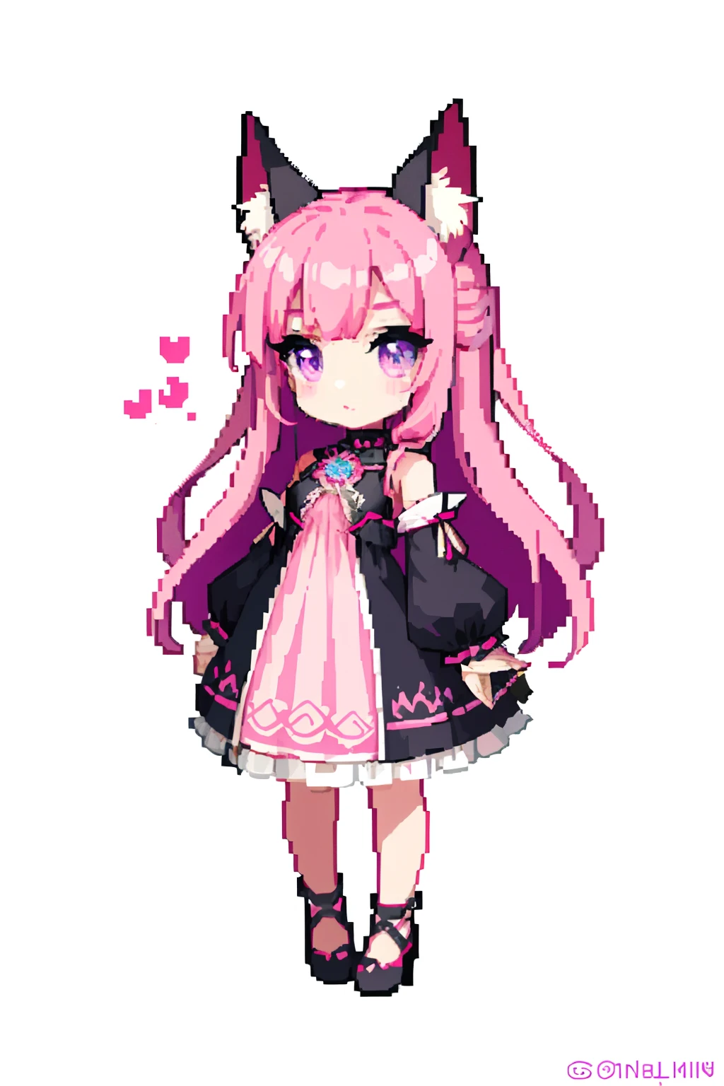 1girl, pixel_art, light_smile, medium_breasts, chibi, blue hair, pink , pixels
