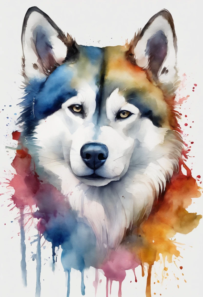 etiqueta, husky siberiano bonito dos desenhos animados, fundo branco, sem roupa, Estilo Vermeer, 12k, alta qualidade, disco Rigido, octan render, Cinematic lighting,design de tshirt,Gato colorido