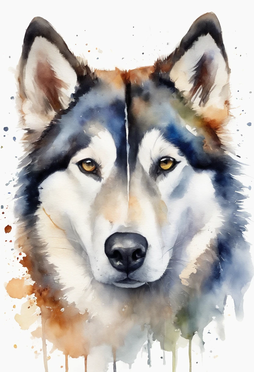 etiqueta, husky siberiano bonito dos desenhos animados, fundo branco, sem roupa, Estilo Vermeer, 12k, alta qualidade, disco Rigido, octan render, Cinematic lighting,design de tshirt,Gato colorido