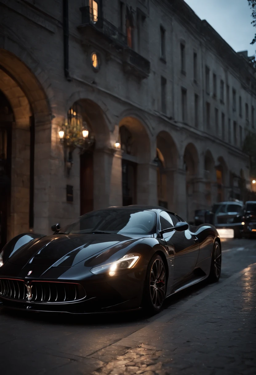 Detailed raw HD photo medium-distance photo of a (Maserati hypercar) , showroom, parked in a parcade (darkly lit, dimly lit, discreet) grunge , menacing urban environment, metal tubes, concreating, decay, micro-details, hyperdetailed, raytracing, realism, crystal clear, photorealism, photorealistic,
(nocturnal, pitch, moody and dark:1.3) (bright headlights: 1.2)