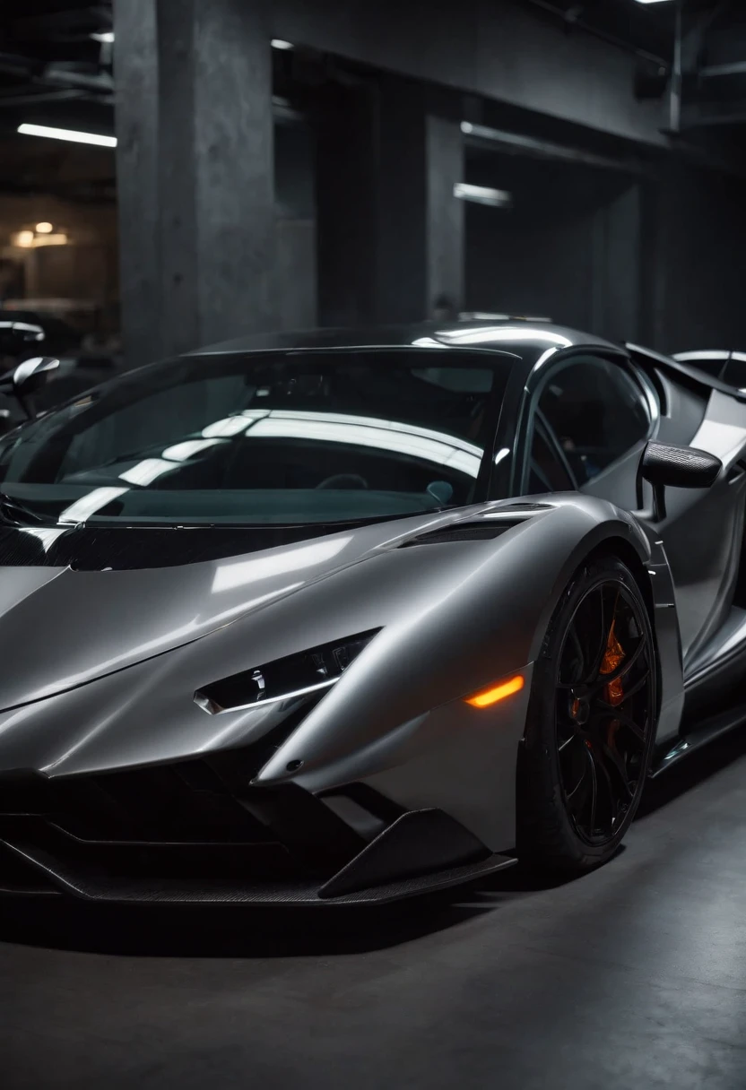 Detailed raw HD photo medium-distance photo of a (Lamborghini hypercar) , showroom, parked in a parcade (darkly lit, dimly lit, discreet) grunge , menacing urban environment, metal tubes, concreating, decay, micro-details, hyperdetailed, raytracing, realism, crystal clear, photorealism, photorealistic,
(nocturnal, pitch, moody and dark:1.3) (bright headlights: 1.2)