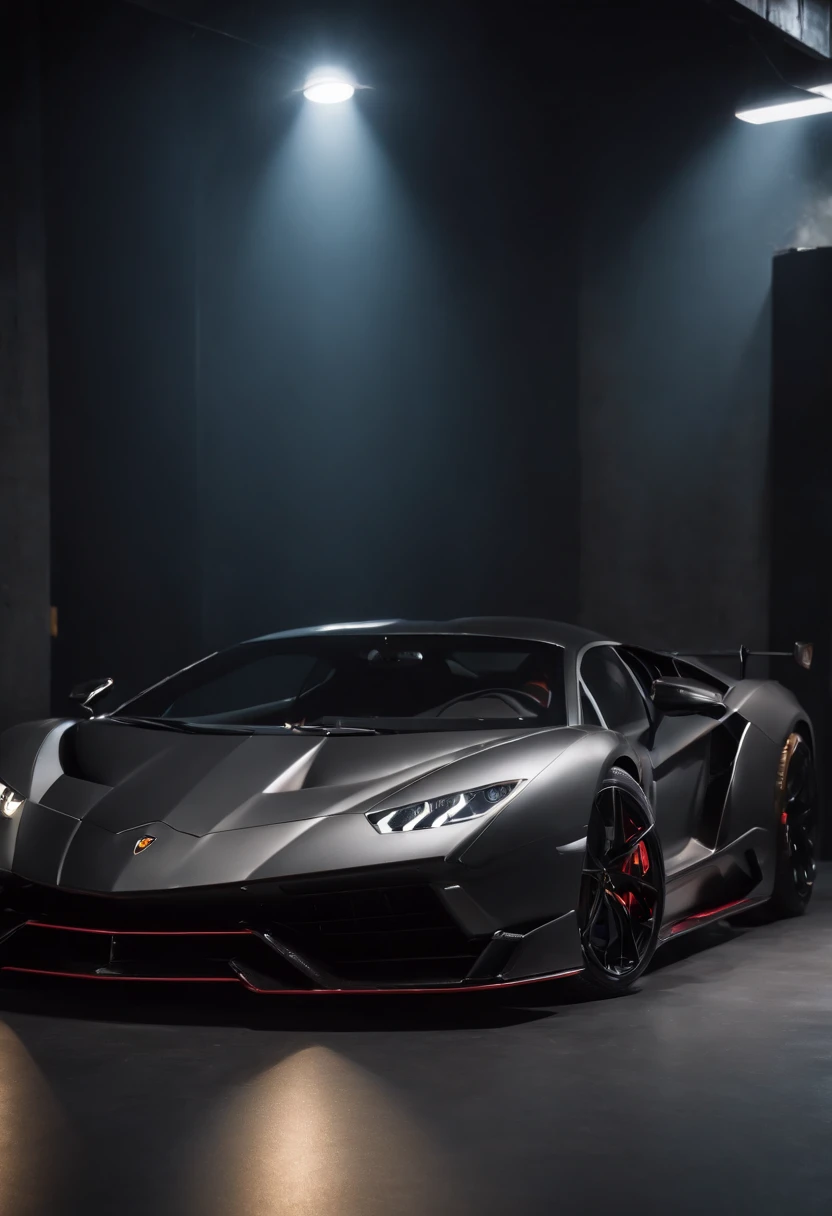 Detailed raw HD photo medium-distance photo of a (Lamborghini hypercar) , showroom, parked in a parcade (darkly lit, dimly lit, discreet) grunge , menacing urban environment, metal tubes, concreating, decay, micro-details, hyperdetailed, raytracing, realism, crystal clear, photorealism, photorealistic,
(nocturnal, pitch, moody and dark:1.3) (bright headlights: 1.2)