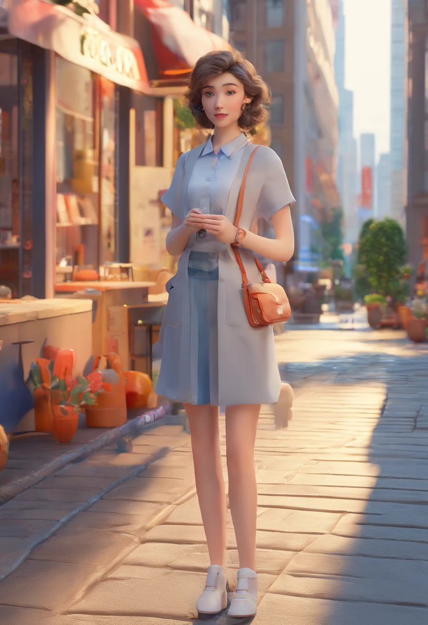 girl with、cute little、A city scape、natta、Sateen、wetty、Professional lighting、photon maping、Radio City、physically-based renderingt、nudde