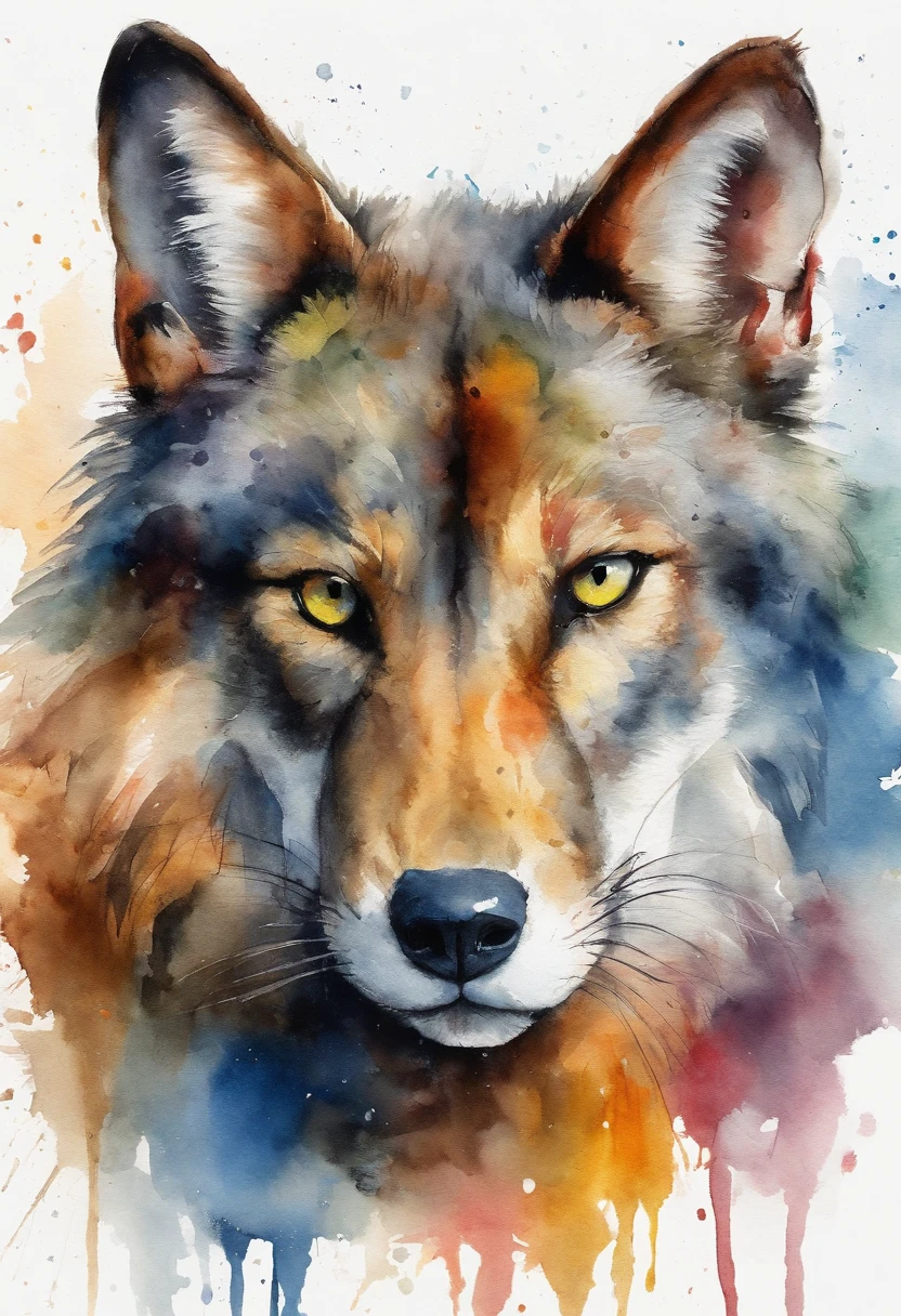 etiqueta, lobo bonito dos desenhos animados, fundo preto, sem roupa, Estilo Vermeer, 12k, alta qualidade, disco Rigido, octan render, Cinematic lighting,design de tshirt,Gato colorido