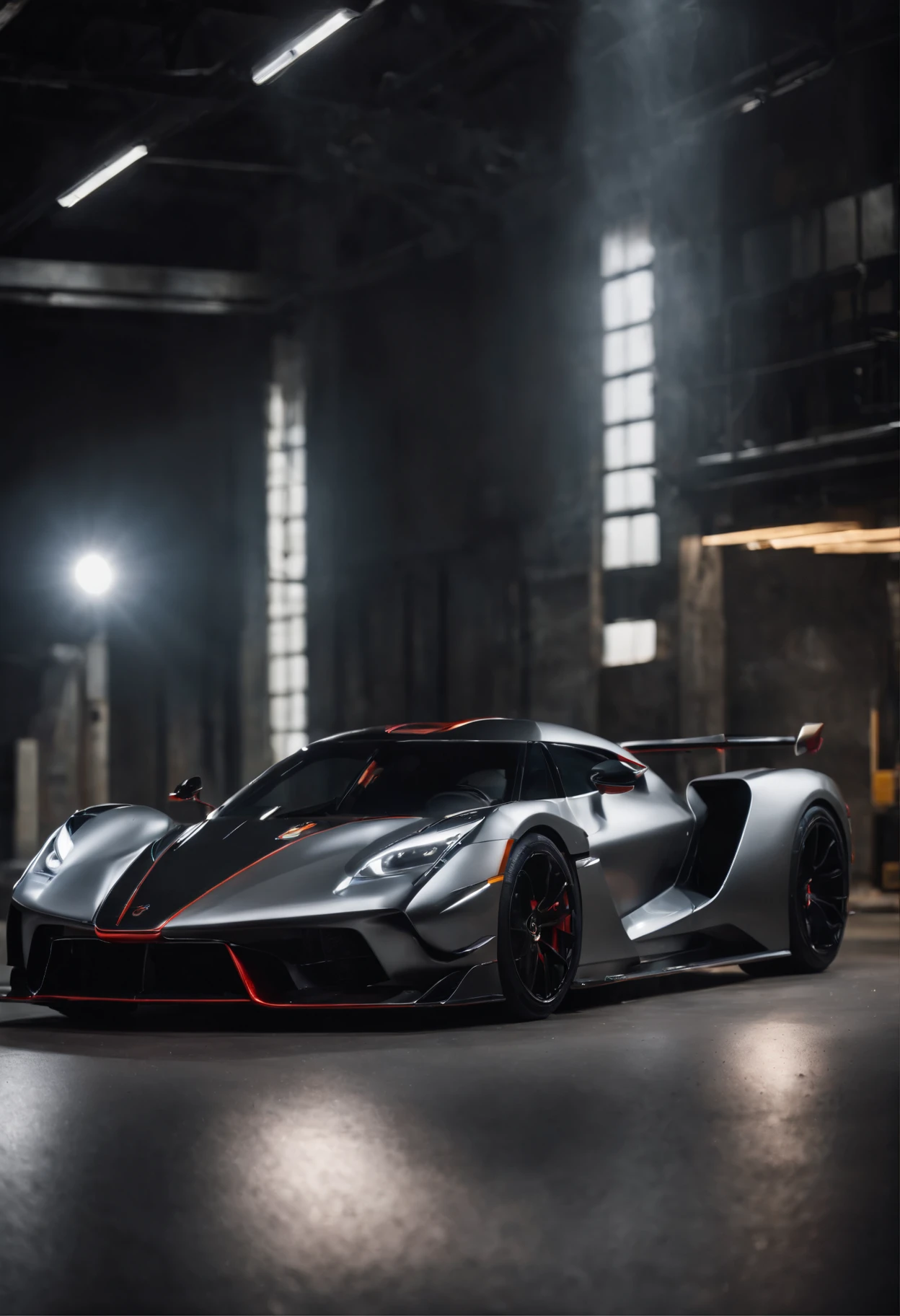Detailed raw HD photo medium-distance photo of a (GTR hypercar) , showroom, parked in a parcade (darkly lit, dimly lit, discreet) grunge , menacing urban environment, metal tubes, concreating, decay, micro-details, hyperdetailed, raytracing, realism, crystal clear, photorealism, photorealistic,
(nocturnal, pitch, moody and dark:1.3) (bright headlights: 1.2)