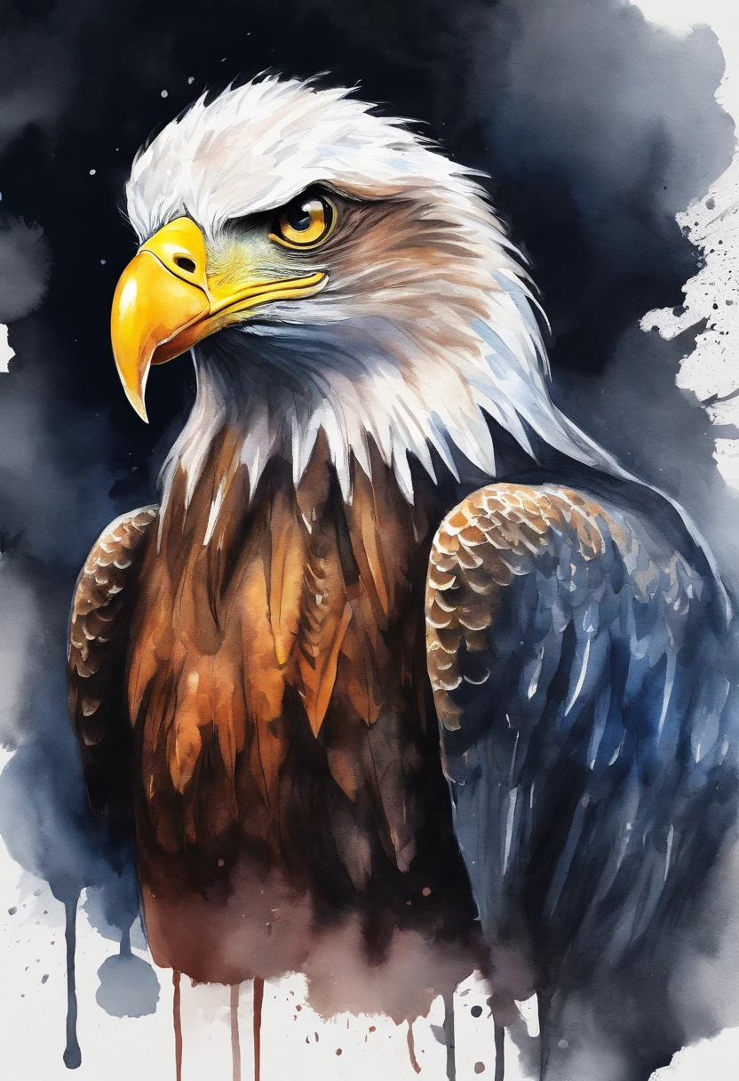 etiqueta, Beautiful cartoon eagle, fundo preto, sem roupa, Estilo Vermeer, 12k, alta qualidade, disco Rigido, octan render, Cinematic lighting,design de tshirt, colorful eagle