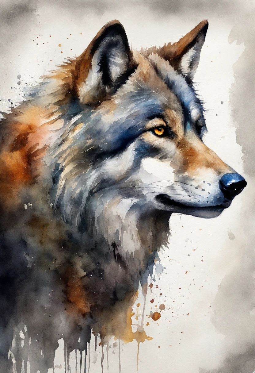 etiqueta, lobo bonito dos desenhos animados, fundo preto, sem roupa, Estilo Vermeer, 12k, alta qualidade, disco Rigido, octan render, Cinematic lighting,design de tshirt, lobo colorido