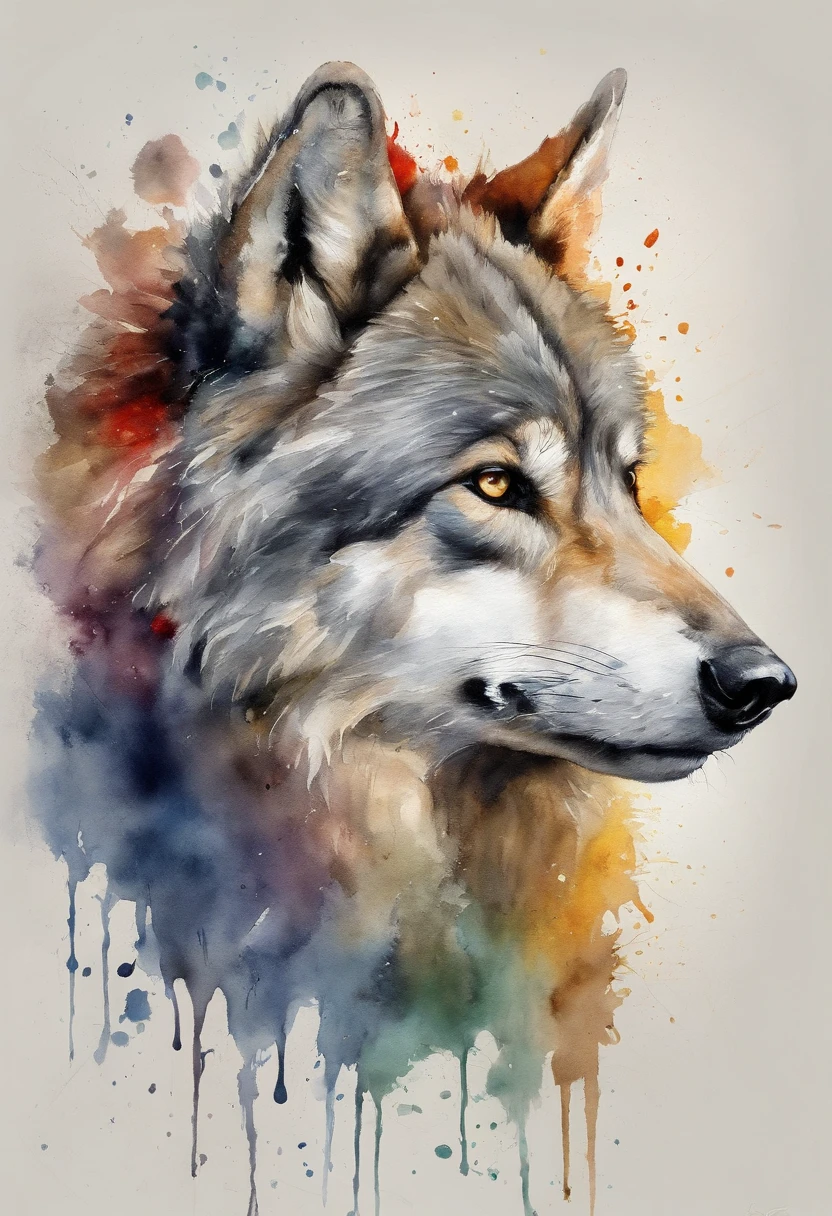 etiqueta, lobo bonito dos desenhos animados, fundo preto, sem roupa, Estilo Vermeer, 12k, alta qualidade, disco Rigido, octan render, Cinematic lighting,design de tshirt, lobo colorido