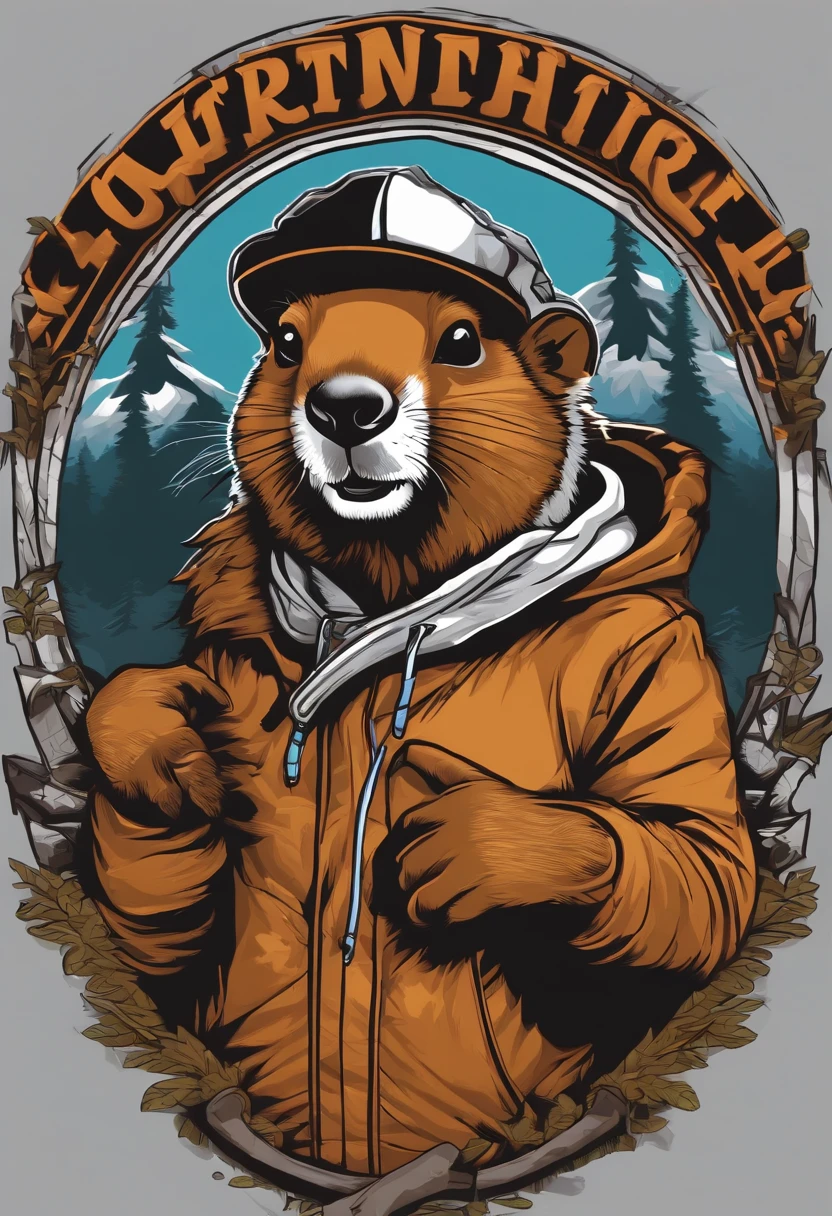 centered, isometric, vector t-shirt art ready to print highly detailed illustration of a character marmot thug life making gang sign, full body, VIBRANT contrast colors, hight detailed, full body, general plan, graffiti style, 8k