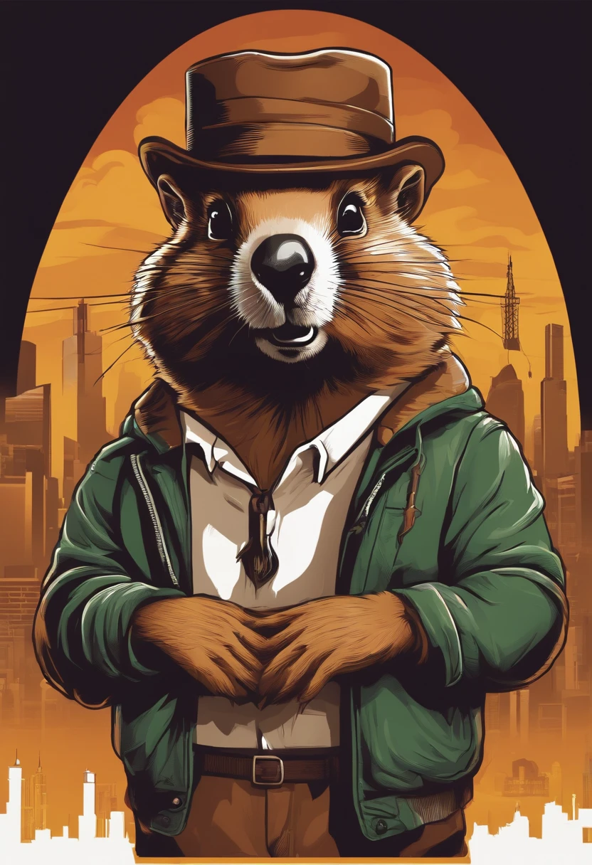 Centered, isometric, vector t-shirt art ready to print highly detailed illustration of a life thug groundhog character making gang sign, full body, VIBRANT contrast colors, hight detailed, full body, Wide shot, graffiti style, 8k