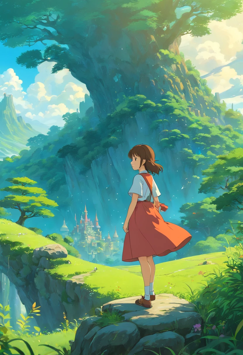 ((1girl in a fantastic landscape)),((fantastic)),beautiful,((fantasy)),detailed,4k,masterpiece,studio ghibli,with fantasy creatures,creatures