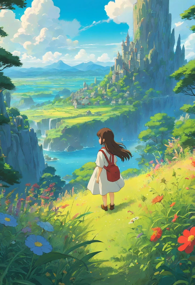 ((1girl in a fantastic landscape)),((fantastic)),beautiful,((fantasy)),detailed,4k,masterpiece,studio ghibli,with fantasy creatures,creatures