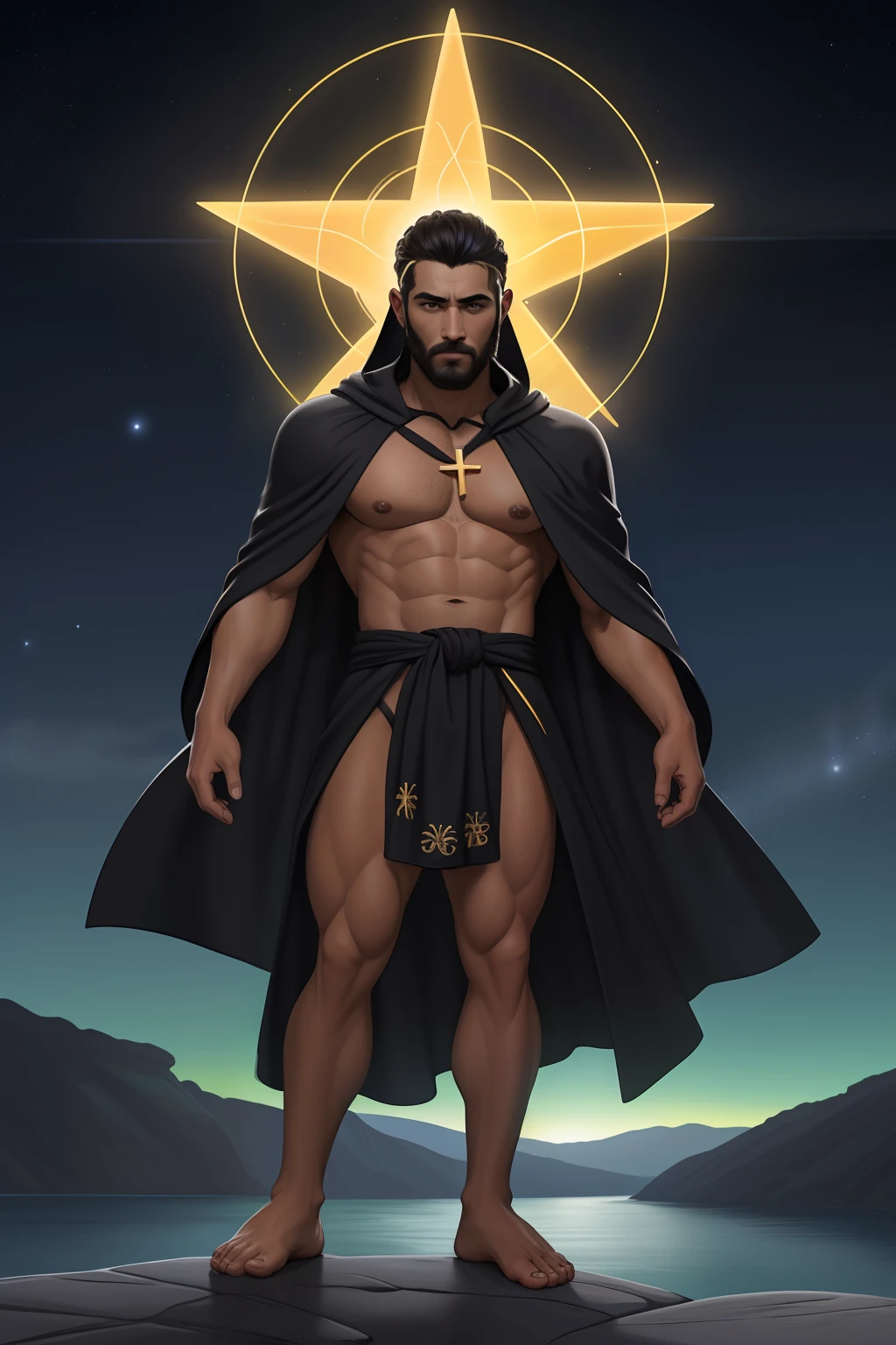 um homem negro Moreno ReiJesus Cristo, behind a cross in the background at the bottom of the image appears a cross, Phoenix Jesus, Moreno, de cabelo afro cabelo caindo para frente, Rasta type but braided,tiro de corpo inteiro, Olhos firmes, olhando para frente, Lightning in the sky, arms extended, olhando para frente, parado no topo deuma montanha, manto e capa vermelhos, cruz brilhante no a , Perfect Summoning Body, barefoot, Levitando, Hooded robes and arms raised on a broken earth;, luz de lava brilhante de baixo do campo de asteroides (rochas irregulares, pedregulhos e detritos disparando para o com , 4K realista com penas laranjas, Cosmic Blue. with a serious expression and looking forward, corpo inteiro. uma co com seios lindos corpo perfeito, is beautiful a destination with ,vario expression Create an image of a black ninja after an apocalypse in the future full-body shooting, Olhos firmes, olhando para frente, Lightning in the sky, arms extended, olhando para frente, parado no topo de uma montanha, manto e capa vermelhos, cruz brilhante no ar. ,Arte Luz Neon, no escuro da noite, Um navio alto navega pelos mares iluminados pela ,..lua, estrelas, Colouring, circunstanciado, 4k