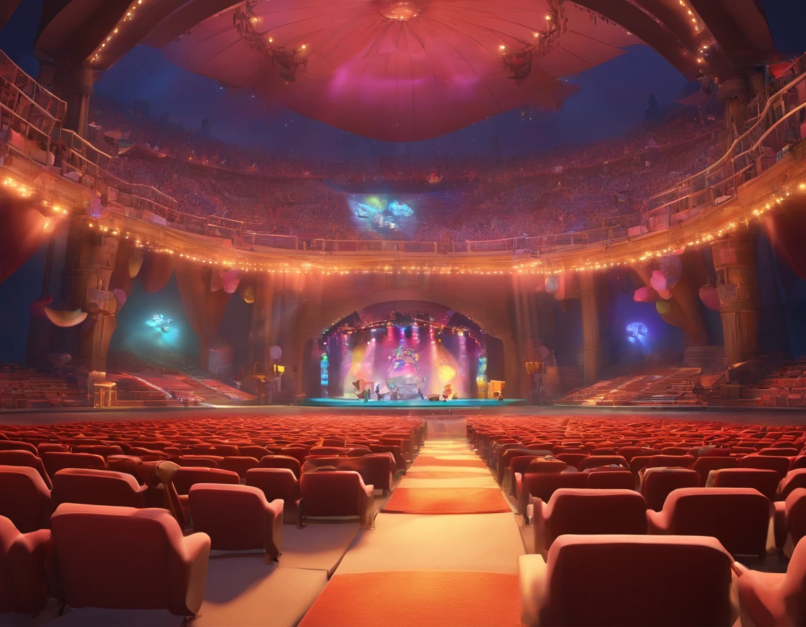 Imagine a rock concert seen from the audience's point of view. The characters and setting are meticulously designed in the Disney Pixar Dreamworks 3D style, creating an animated film atmosphere reminiscent of Disney, Pixar and Dreamworks.